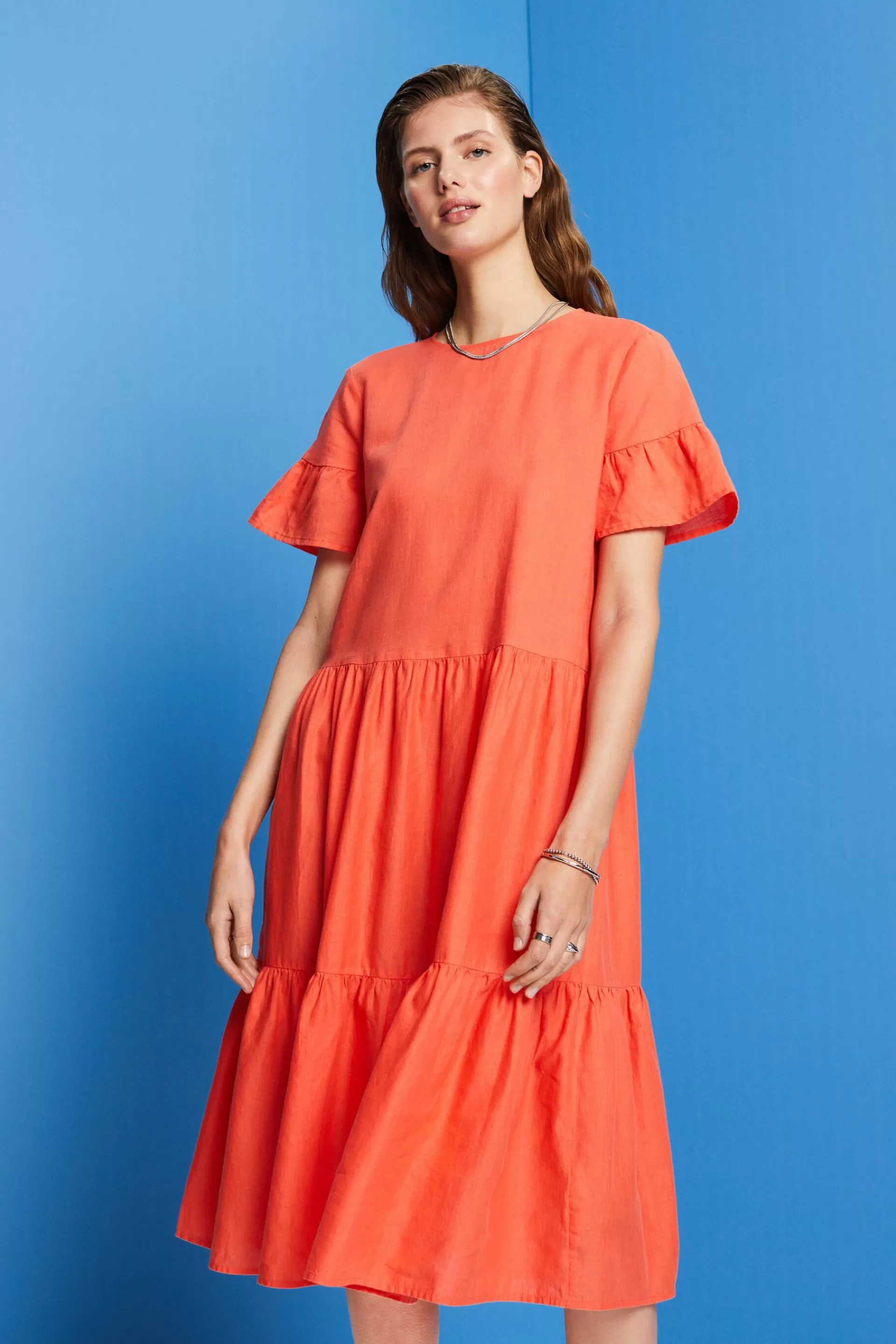 Midikleid, Baumwolle-Leinen-Mix-ESPRIT Fashion