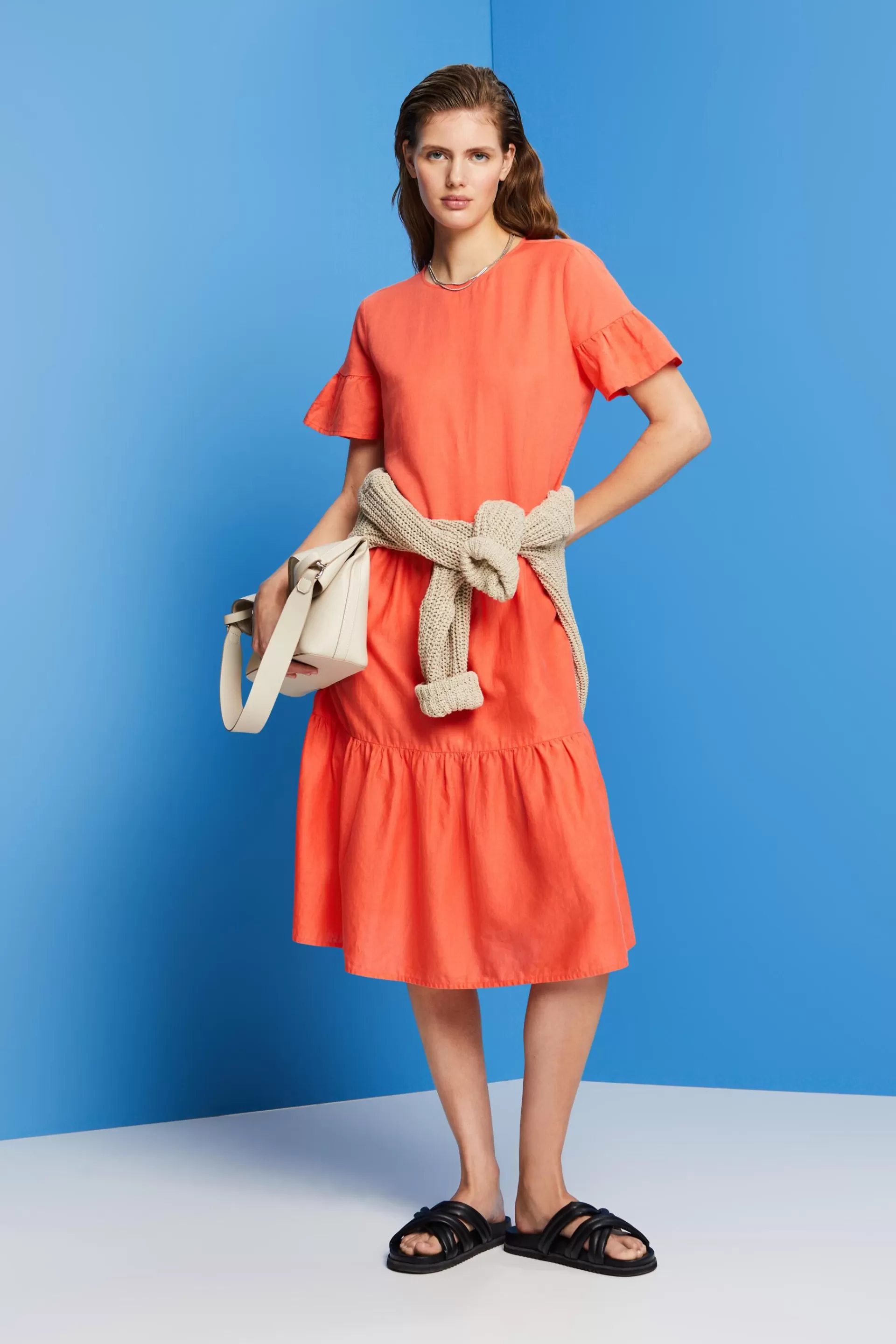 Midikleid, Baumwolle-Leinen-Mix-ESPRIT Fashion