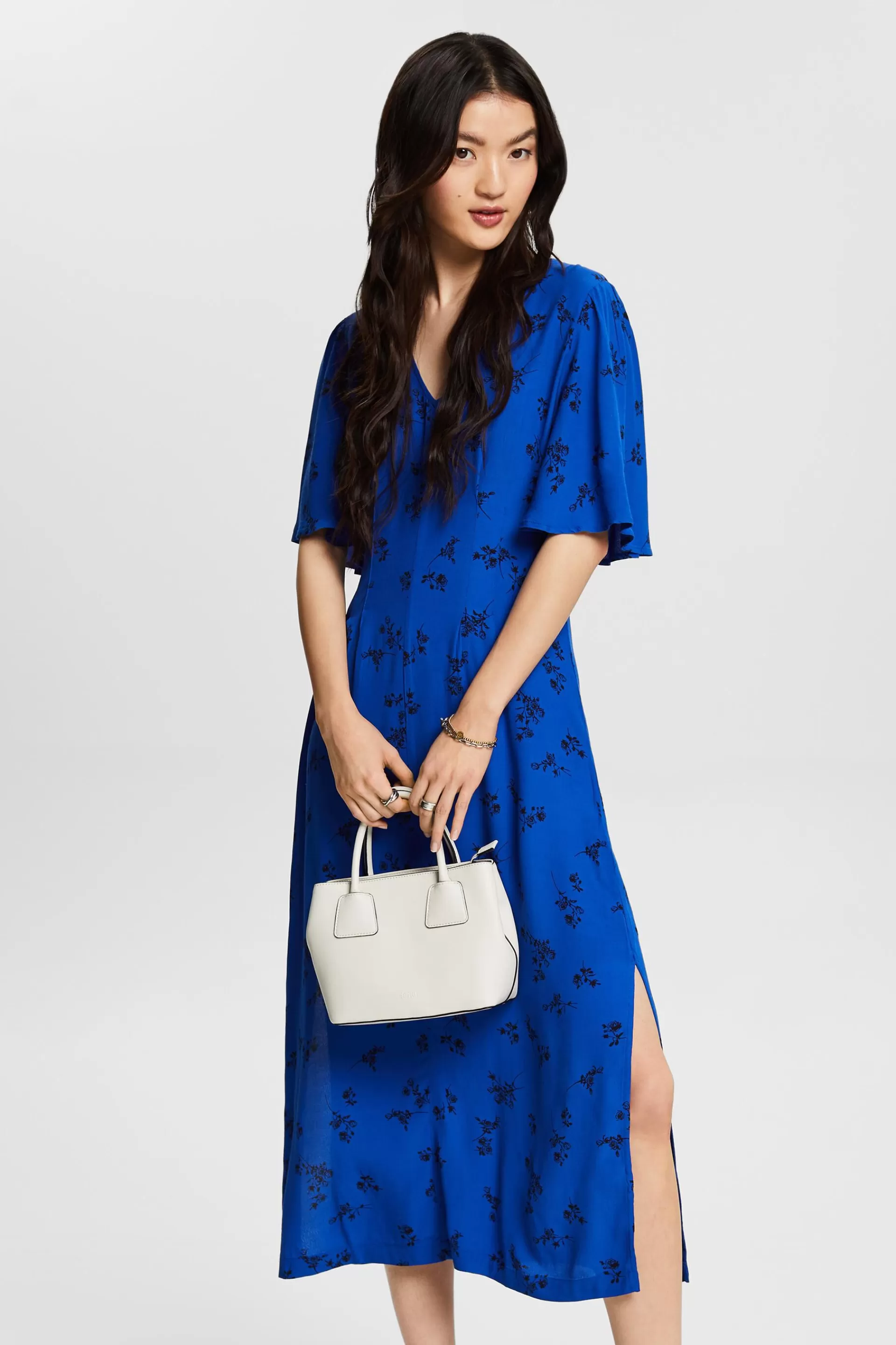 Midikleid mit V-Ausschnitt und Print-ESPRIT Clearance