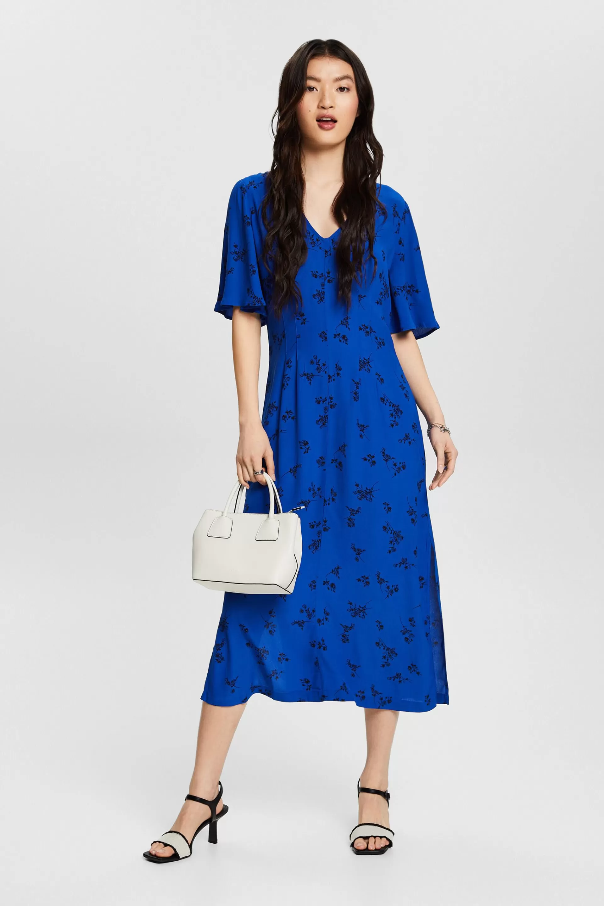 Midikleid mit V-Ausschnitt und Print-ESPRIT Clearance