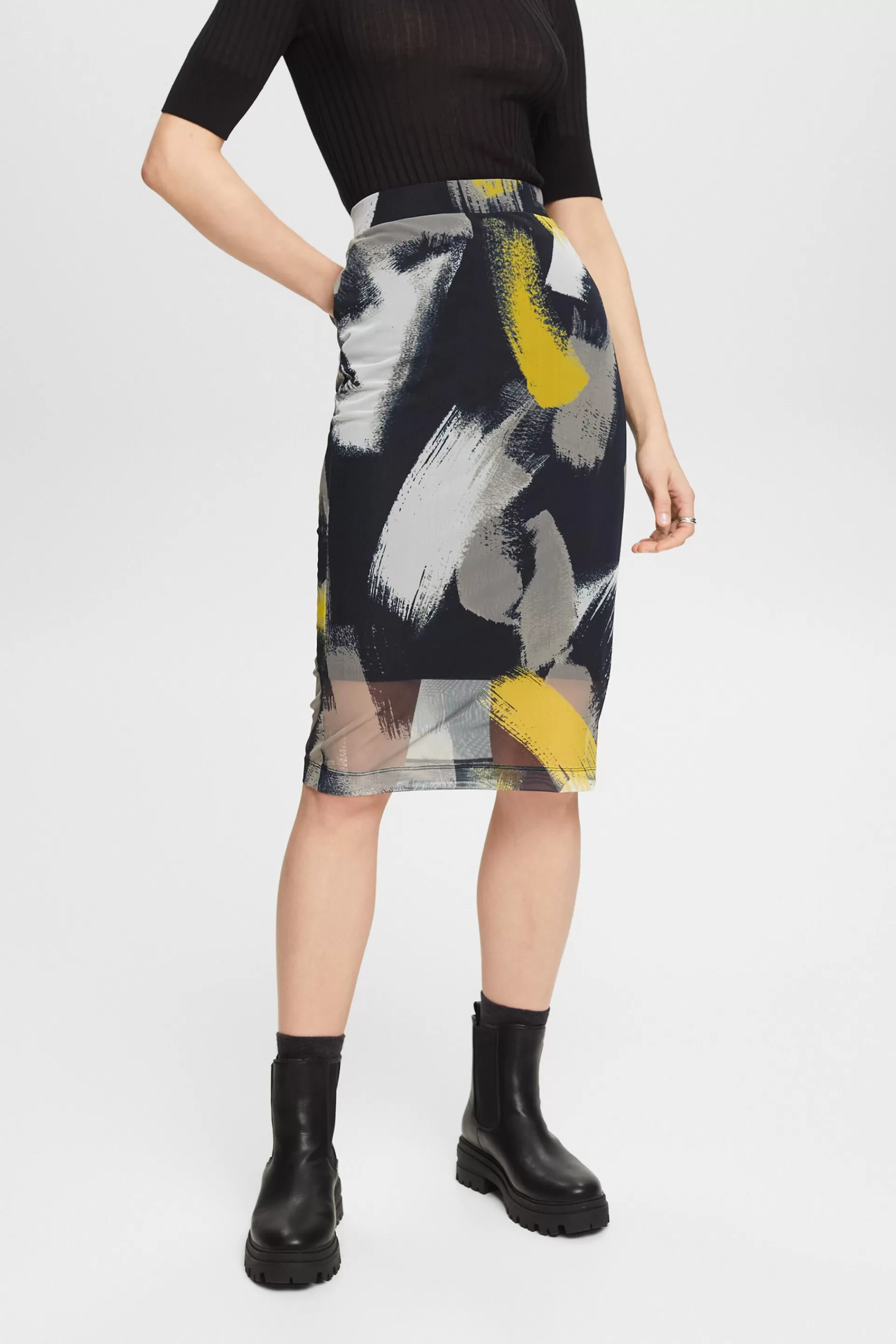 Midirock aus Mesh mit Print-ESPRIT Discount