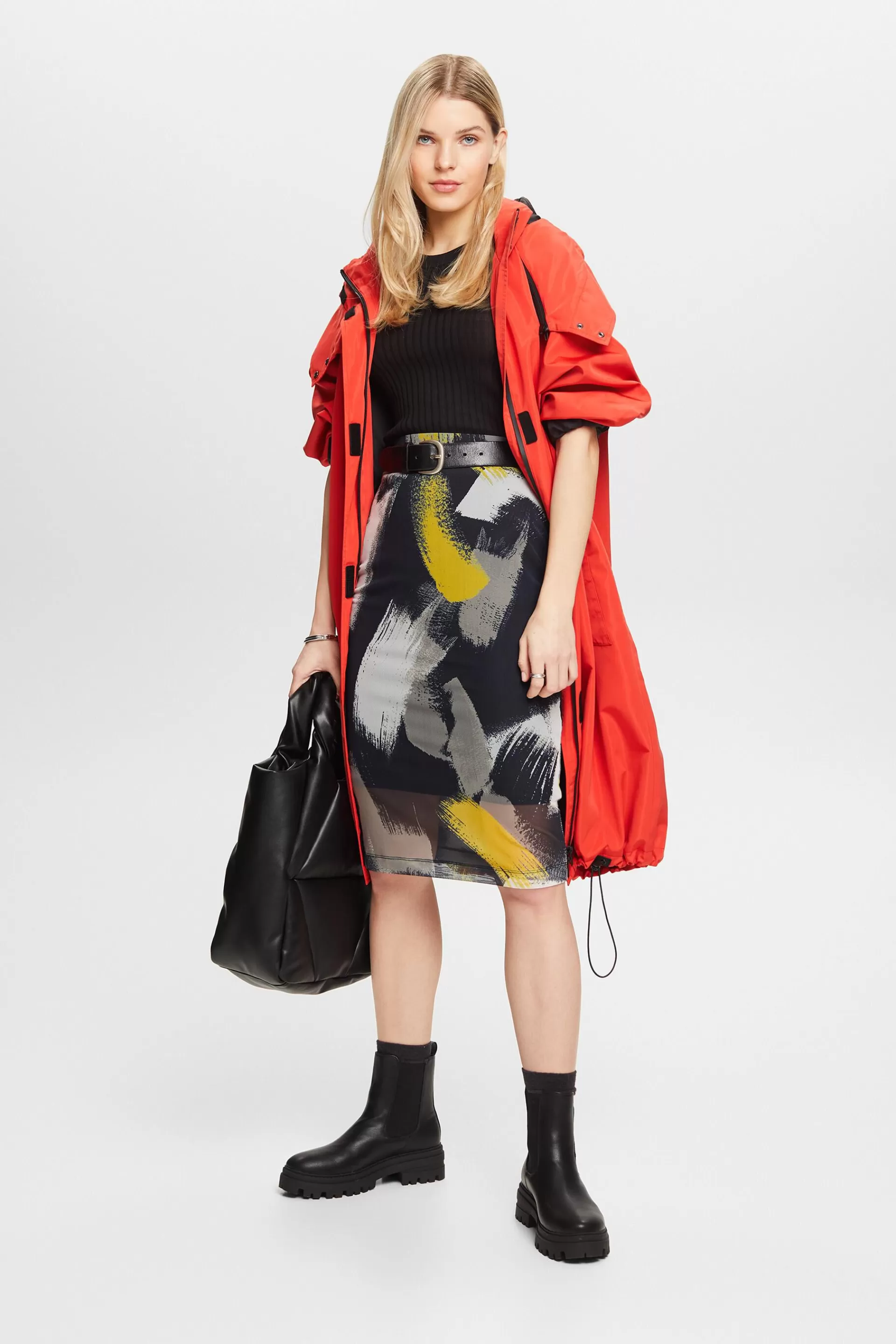 Midirock aus Mesh mit Print-ESPRIT Discount