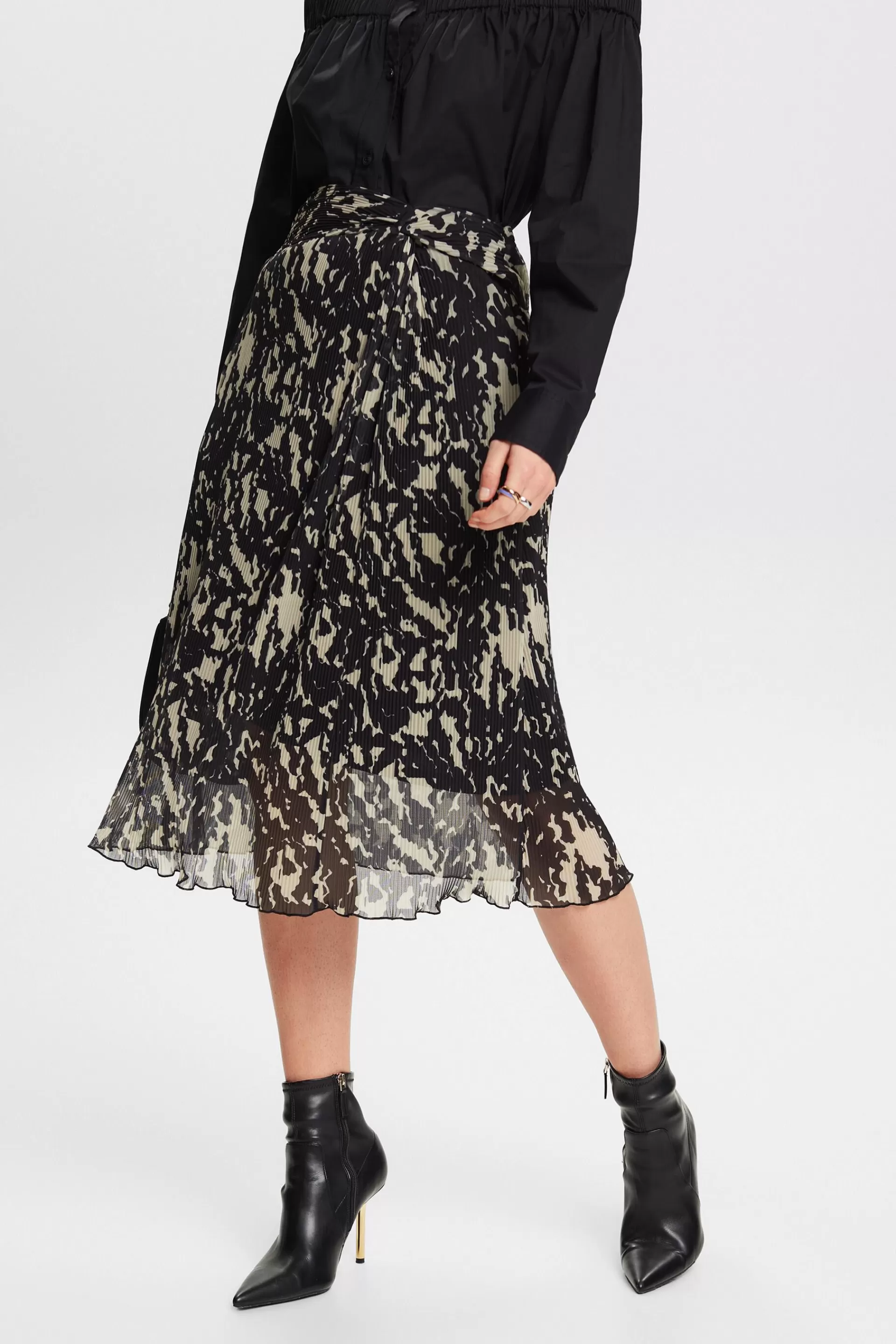 Midirock aus Mesh mit Print-ESPRIT Fashion