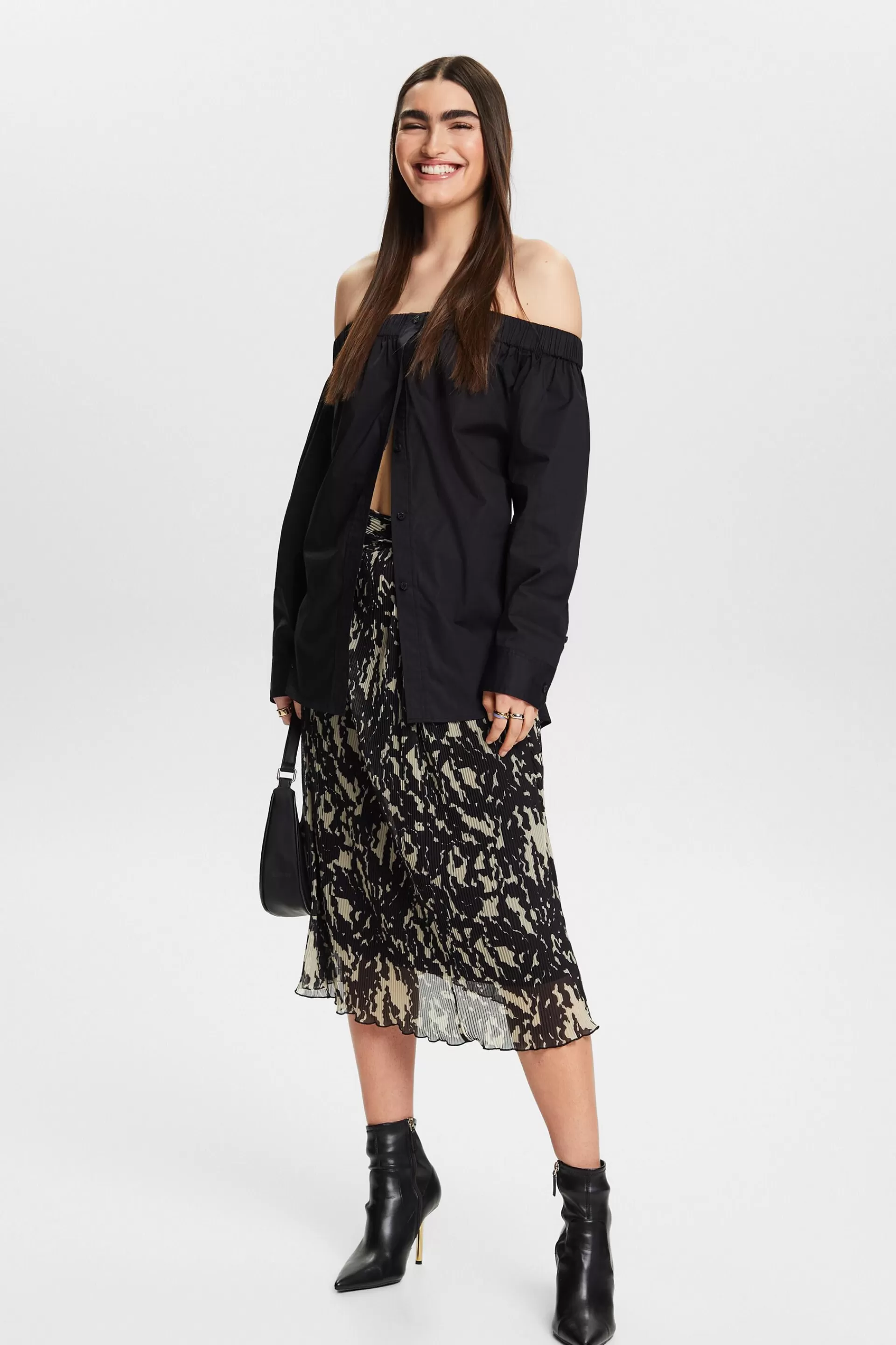 Midirock aus Mesh mit Print-ESPRIT Fashion