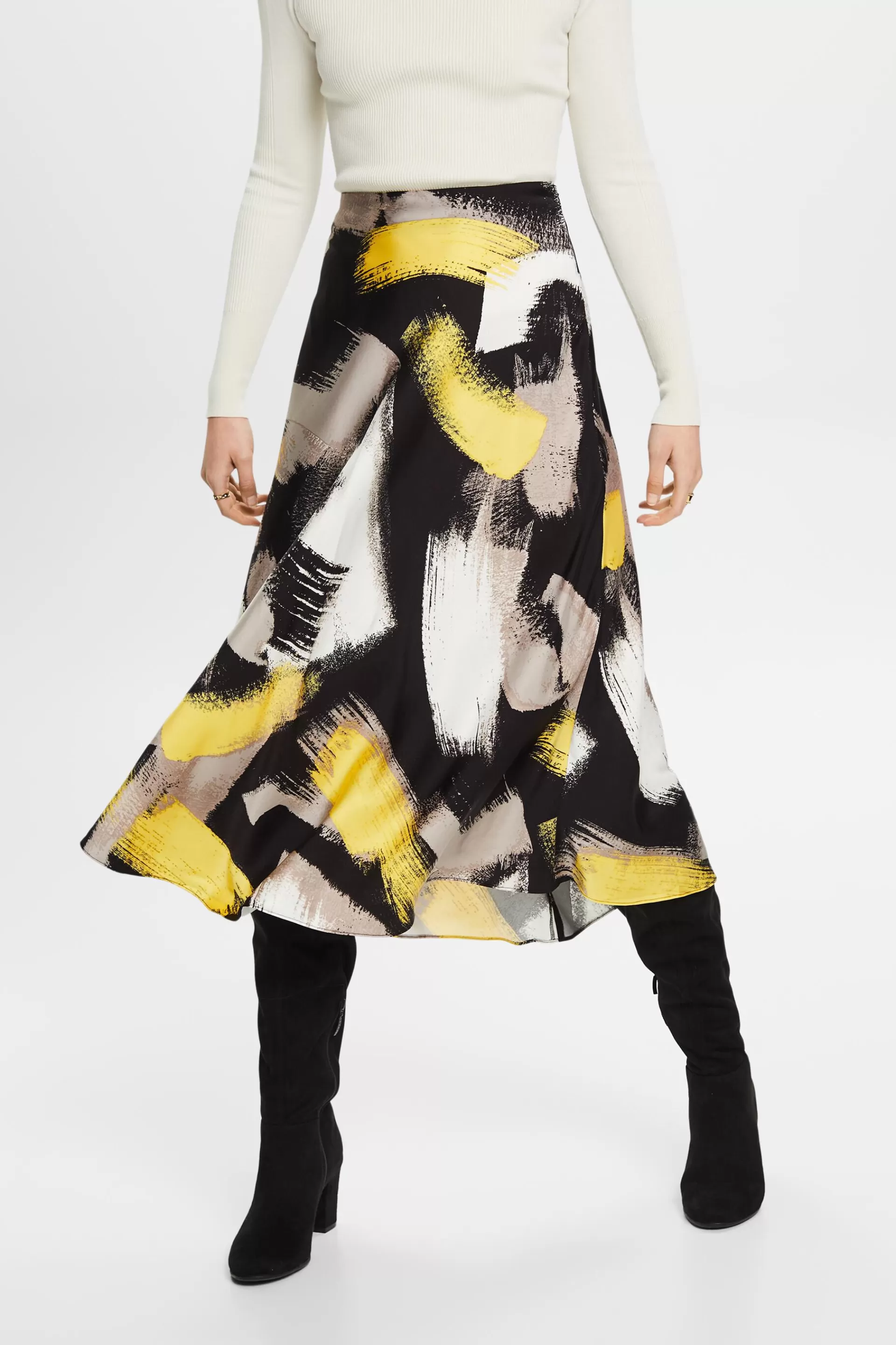 Midirock aus Satin mit Print-ESPRIT Cheap