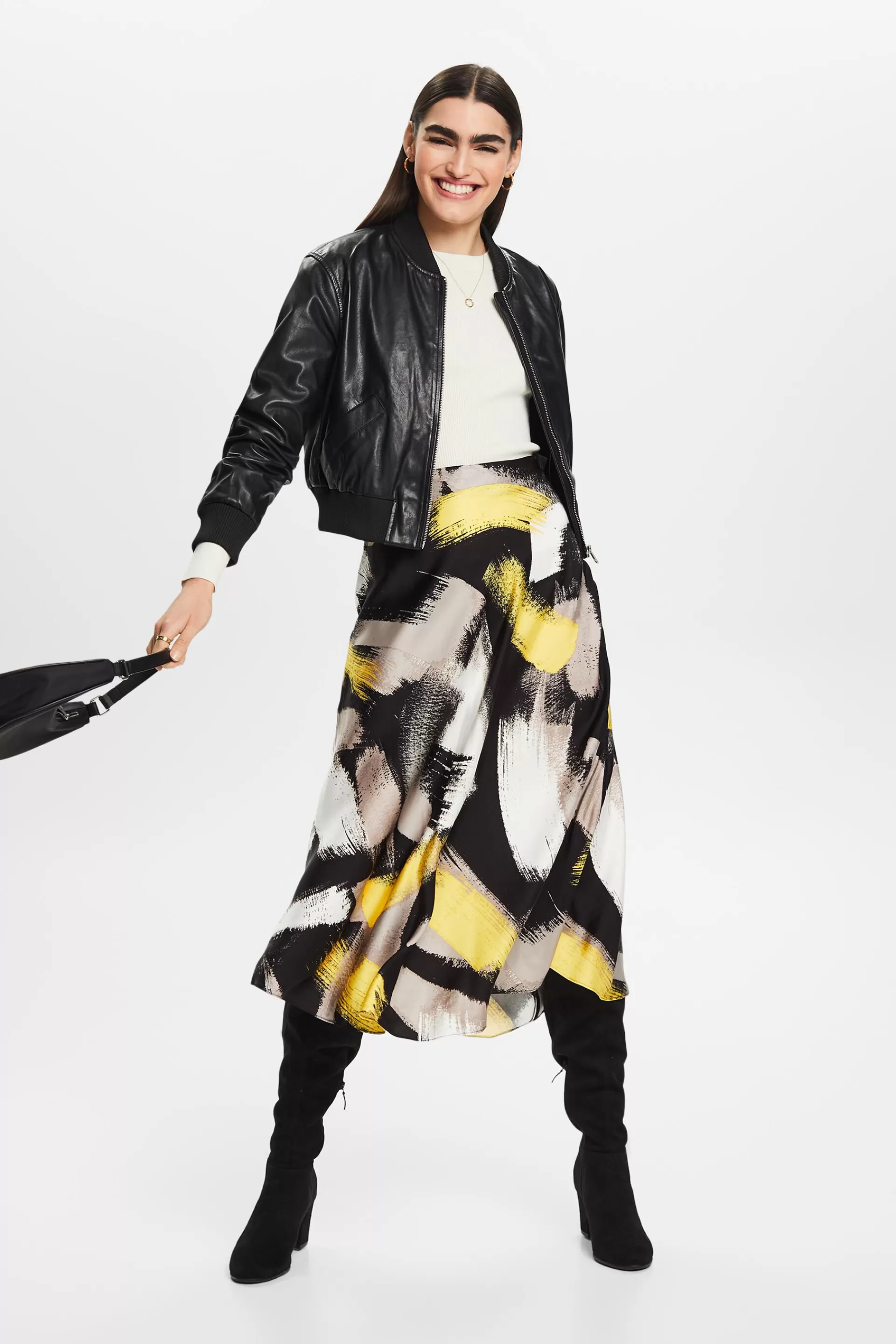 Midirock aus Satin mit Print-ESPRIT Cheap