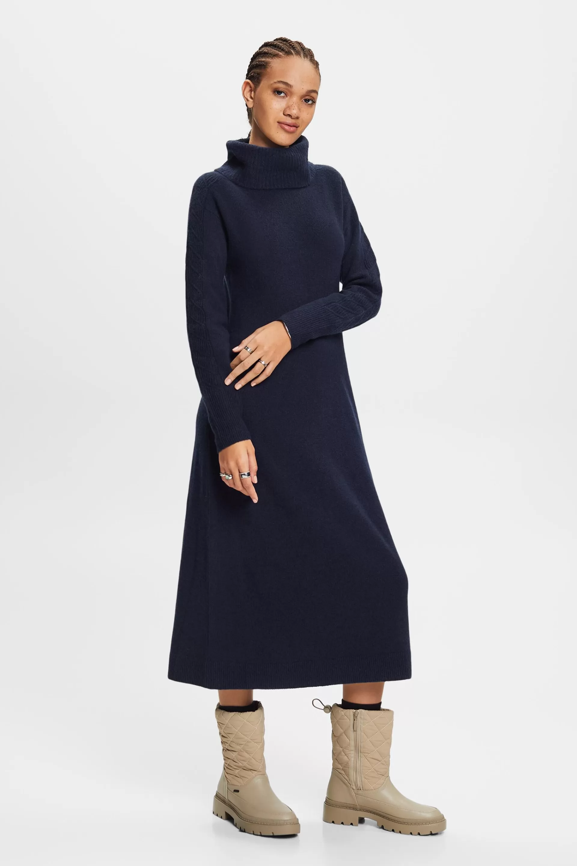 Midi-Strickkleid mit Rollkragen-ESPRIT New