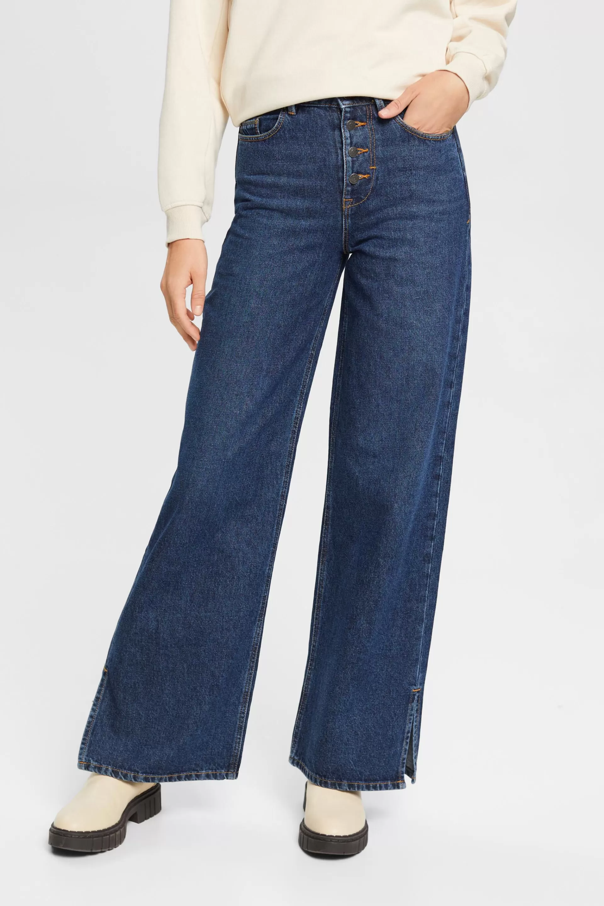 Mid-Rise-Jeans mit weitem Bein-ESPRIT Best