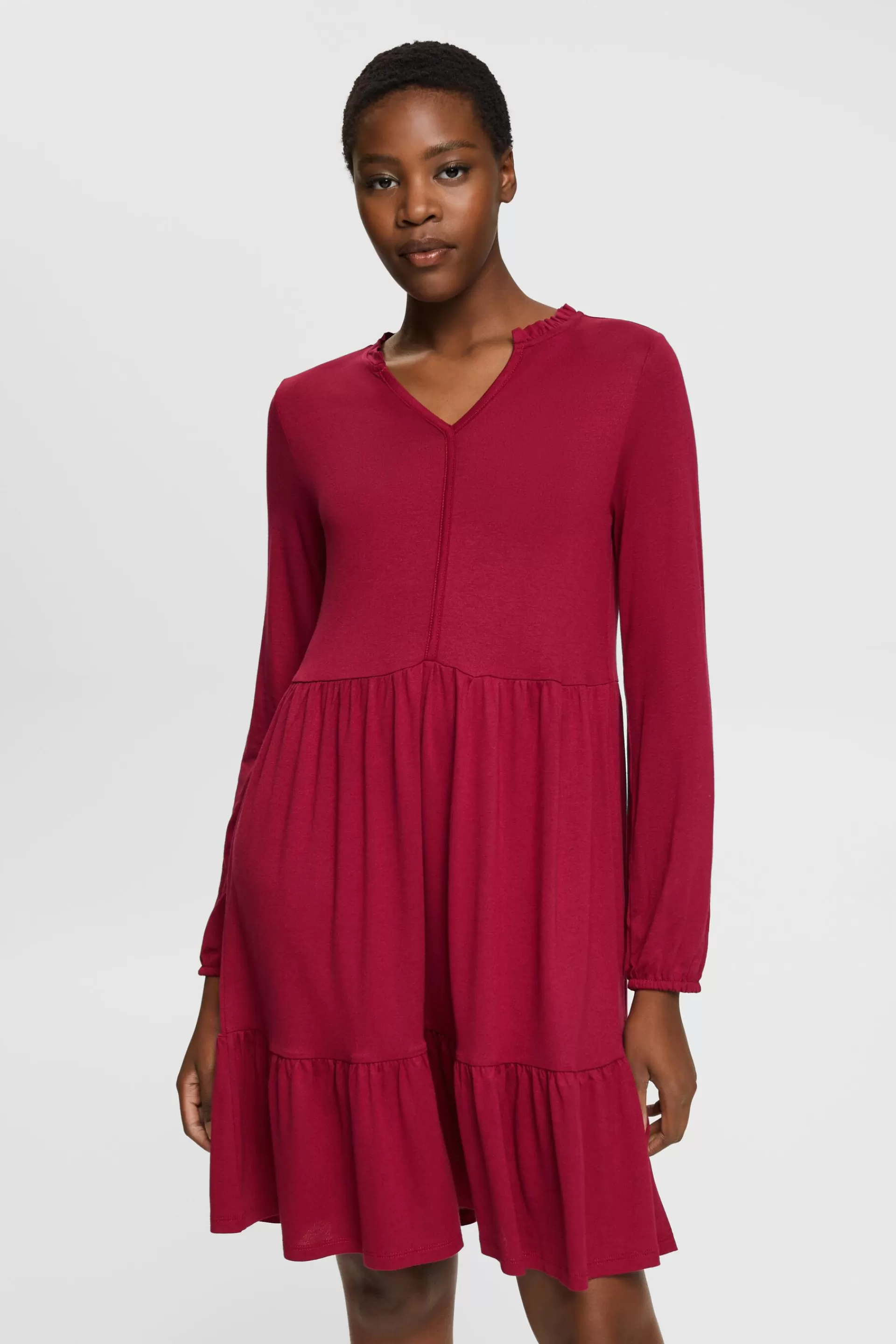 Minikleid mit Stufenvolant, LENZING™ ECOVERO™-ESPRIT Online