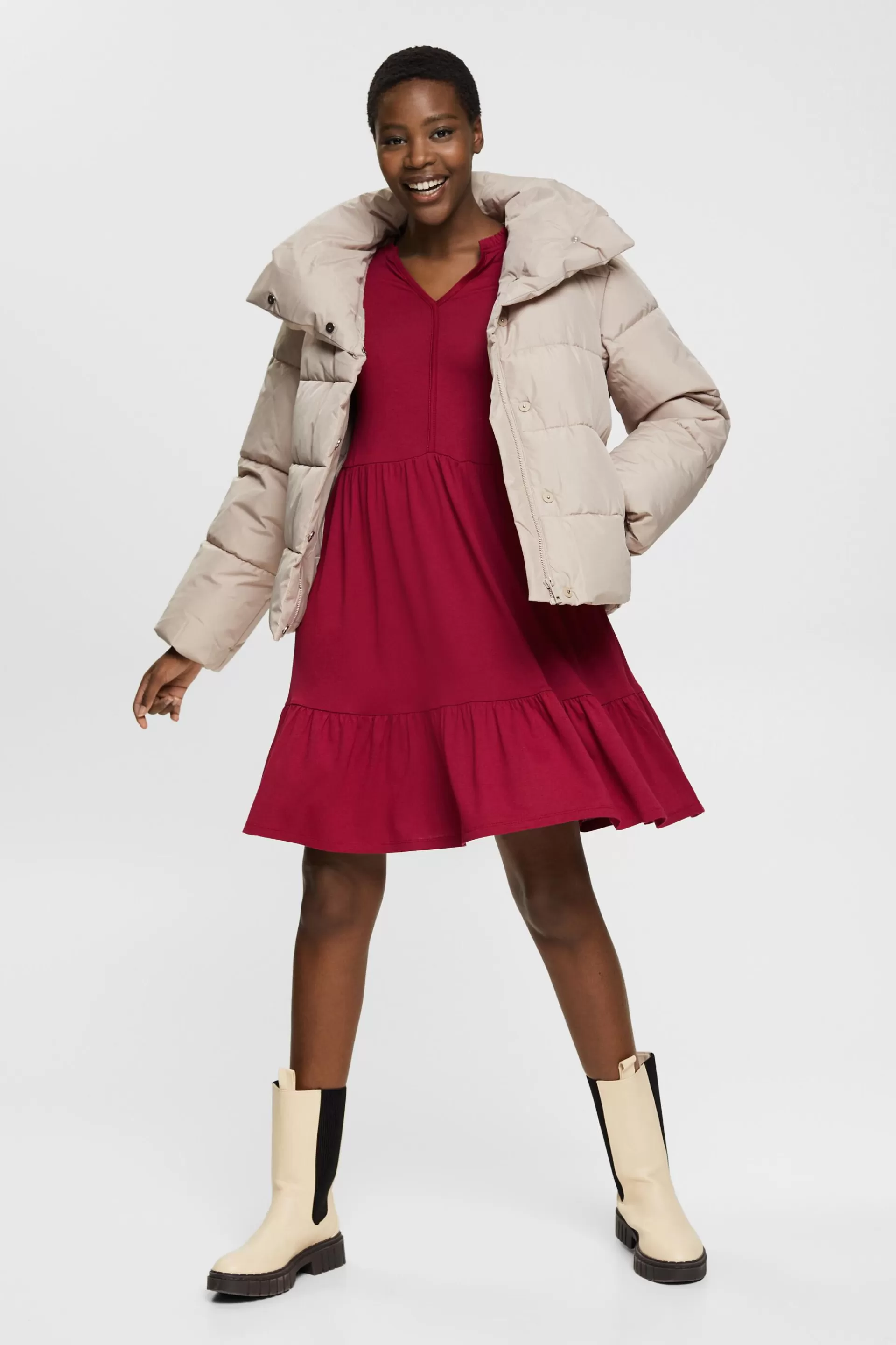 Minikleid mit Stufenvolant, LENZING™ ECOVERO™-ESPRIT Online