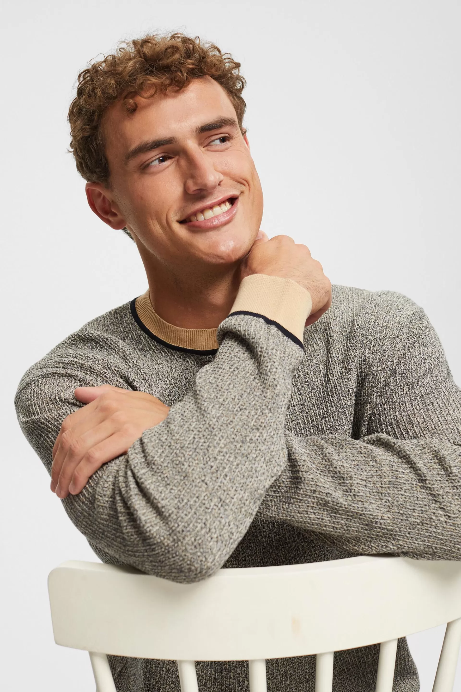 Mouliné-Rundhalspullover, 100 % Baumwolle-ESPRIT New