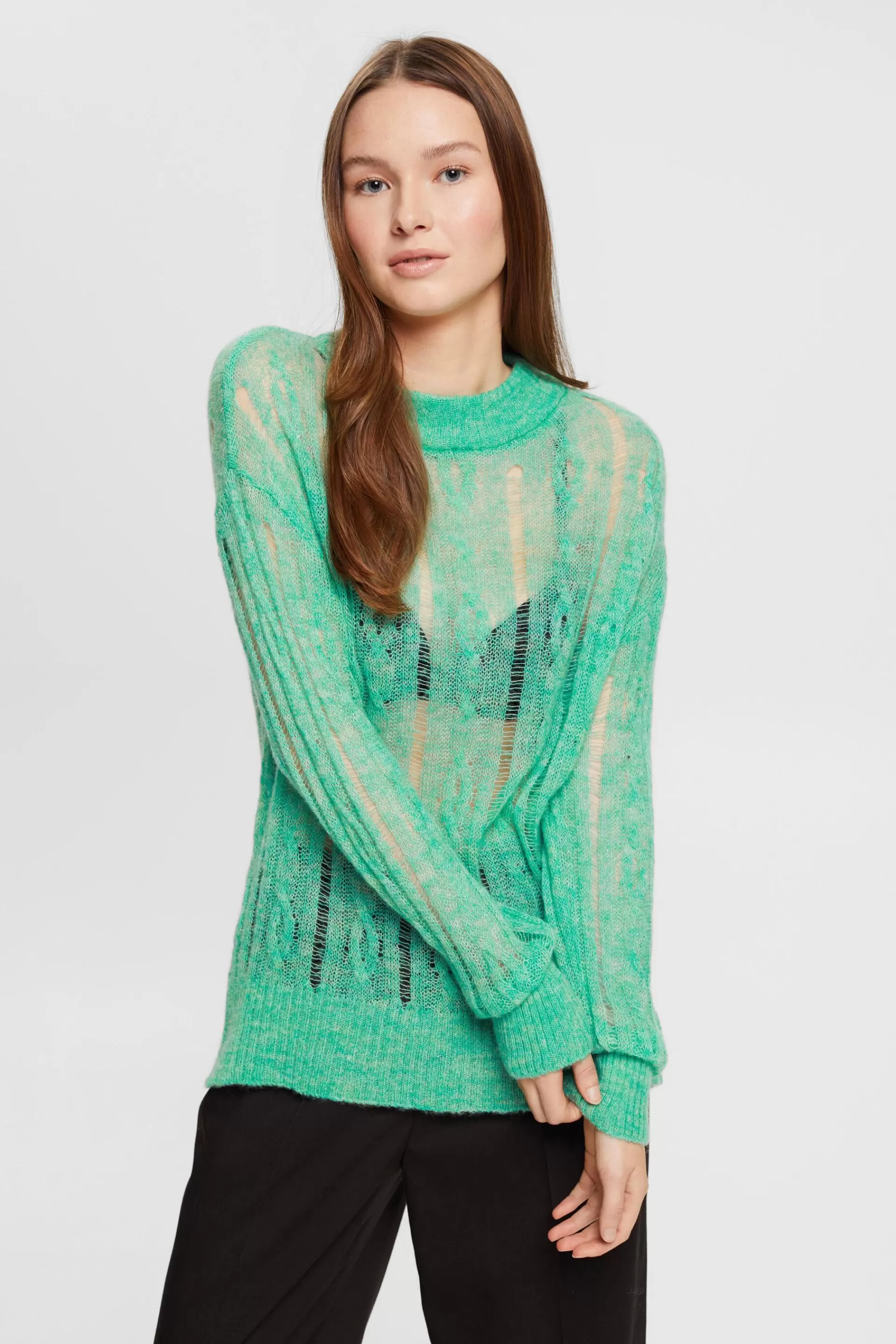 Offener Zopfstrickpullover mit Wolle-ESPRIT Discount