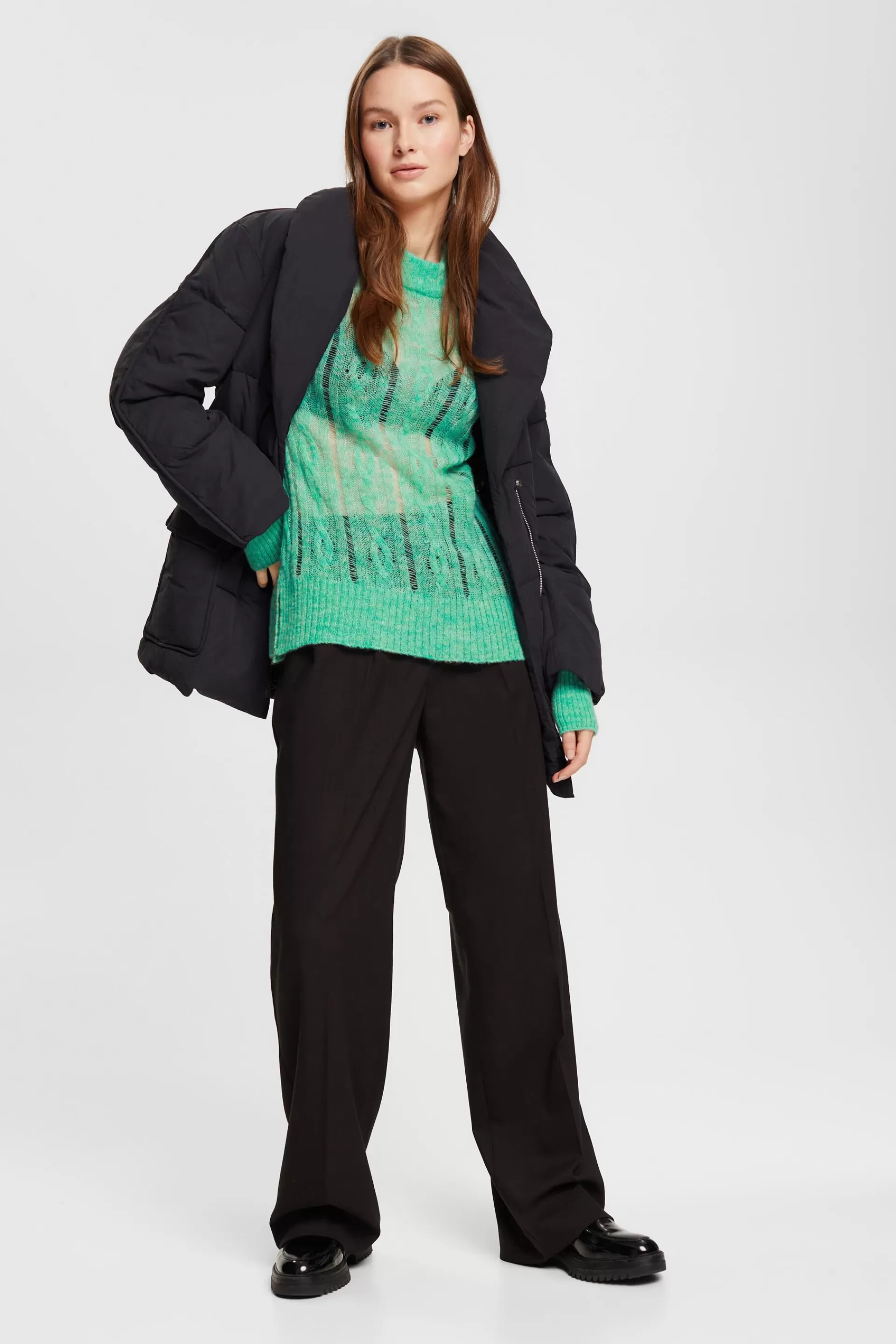 Offener Zopfstrickpullover mit Wolle-ESPRIT Discount