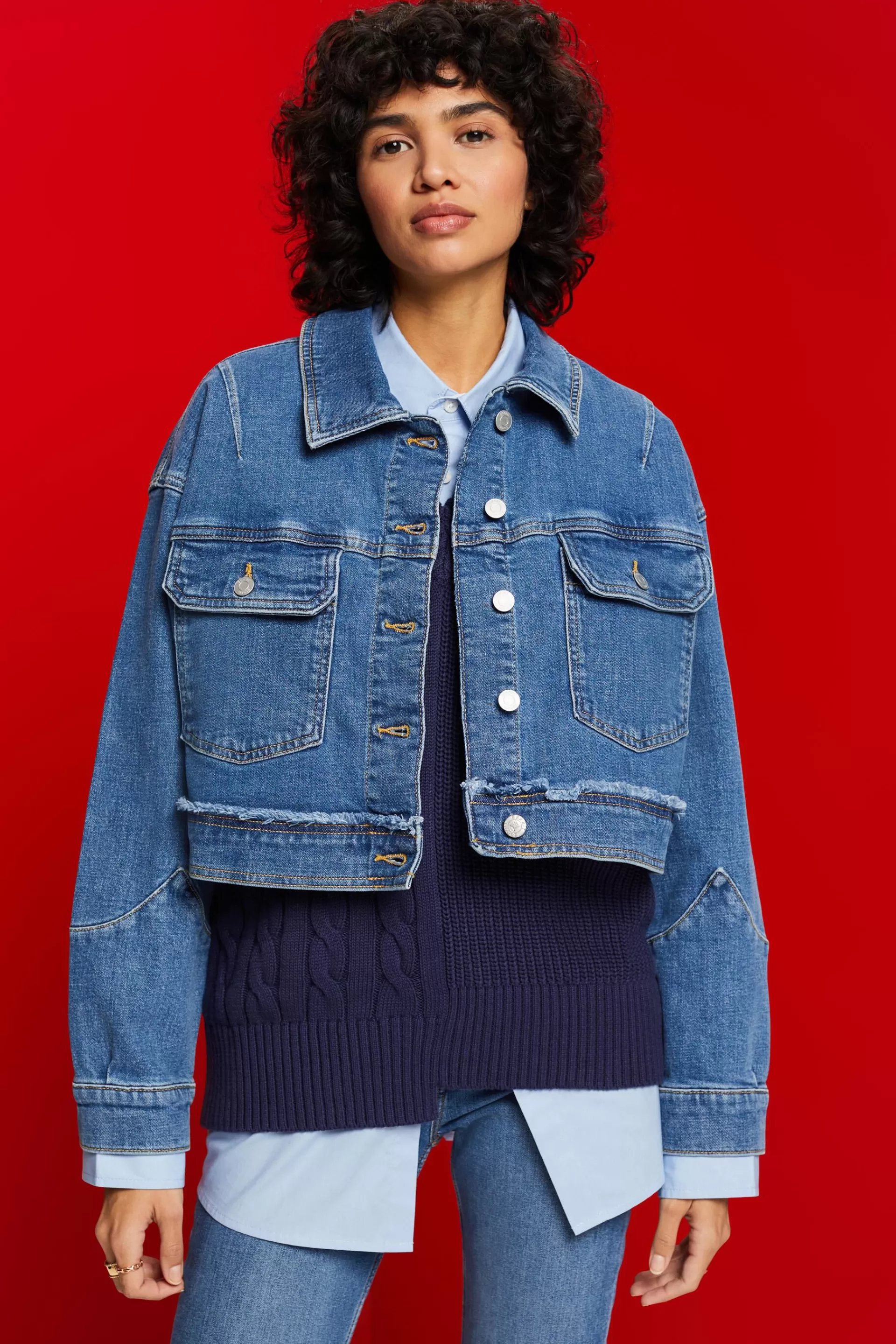 Oversize Jeansjacke in Cropped-Länge-ESPRIT Sale