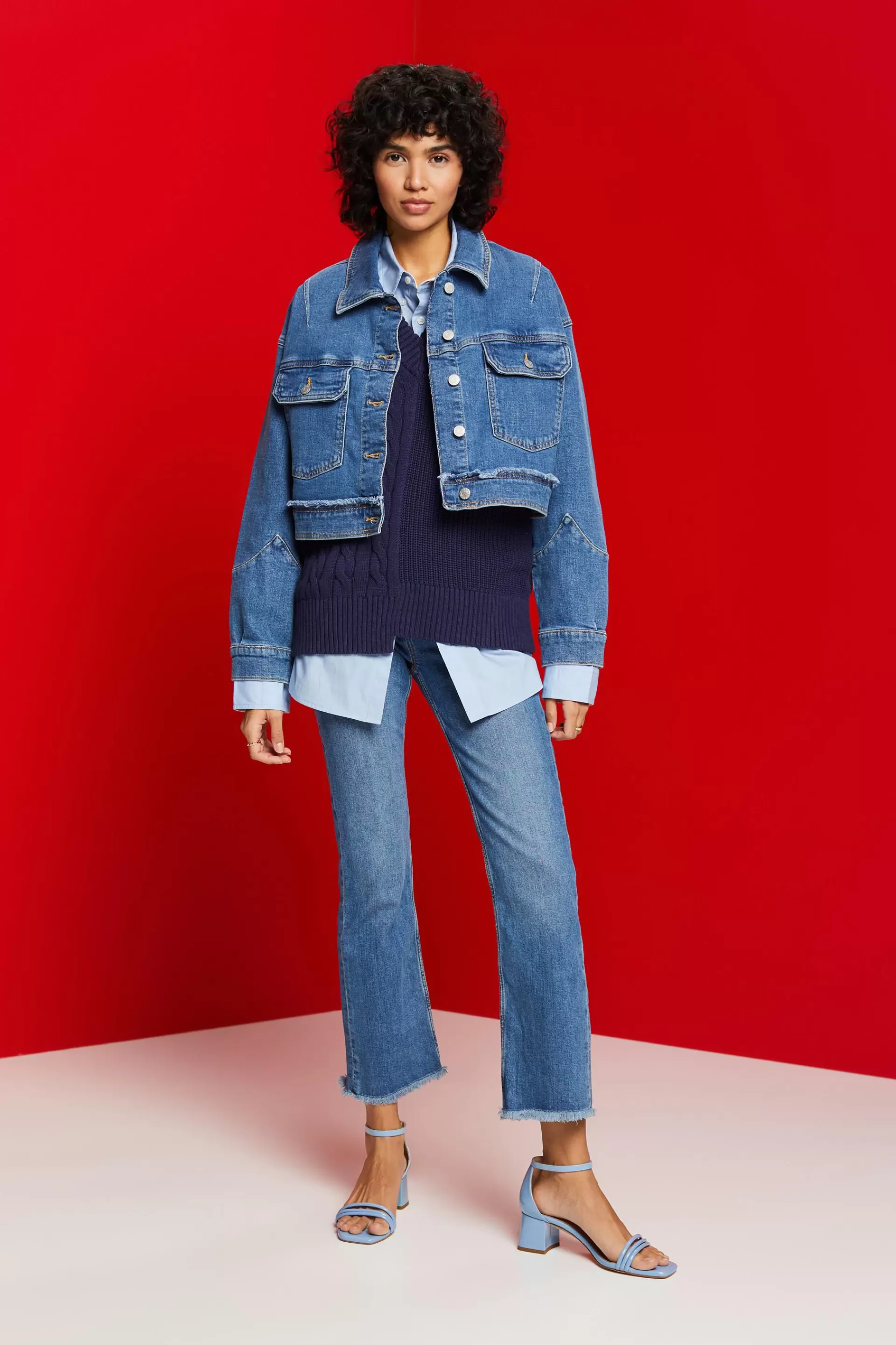 Oversize Jeansjacke in Cropped-Länge-ESPRIT Sale