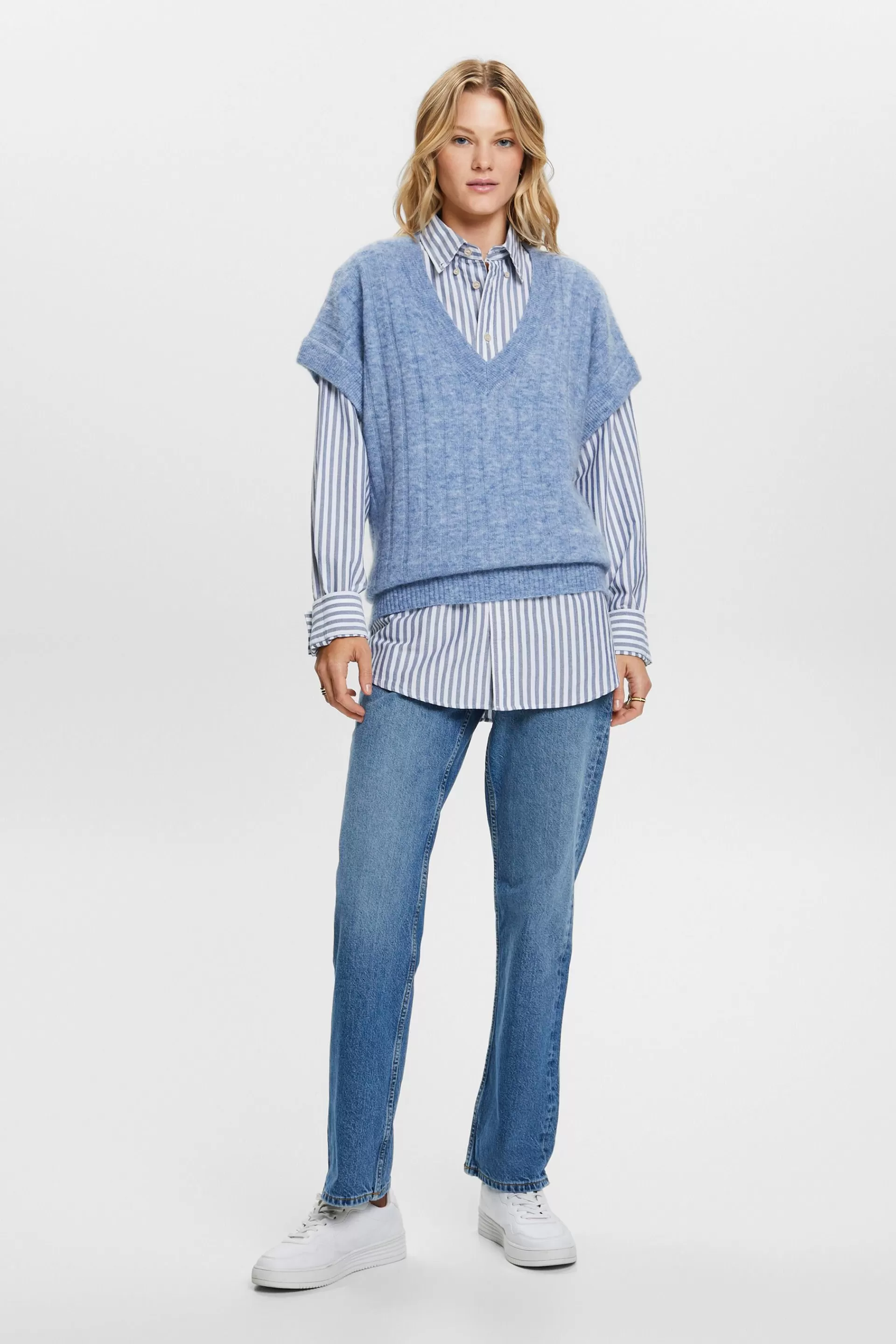 Oversize Rippstrickpullover mit V-Ausschnitt-ESPRIT Fashion