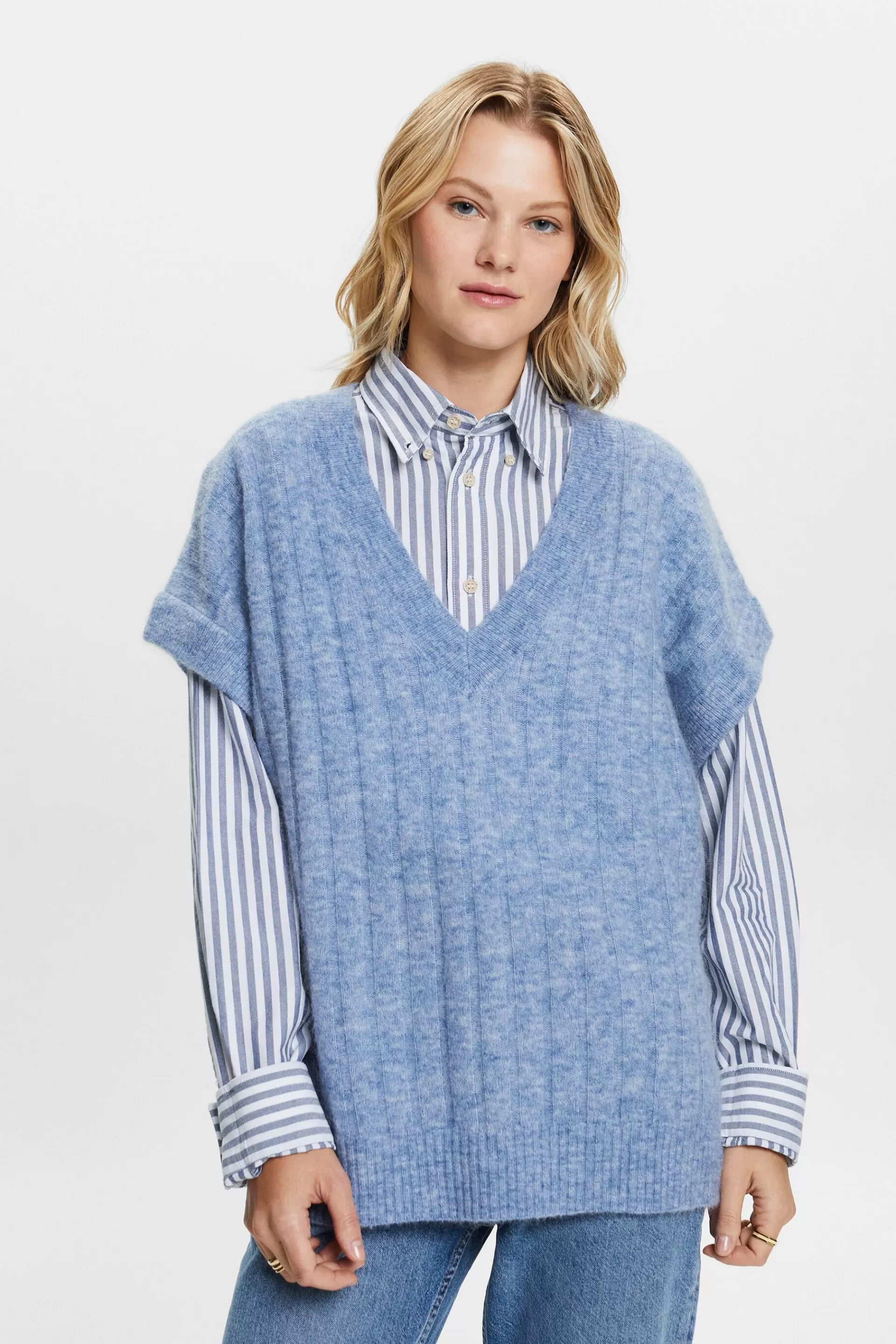 Oversize Rippstrickpullover mit V-Ausschnitt-ESPRIT Fashion