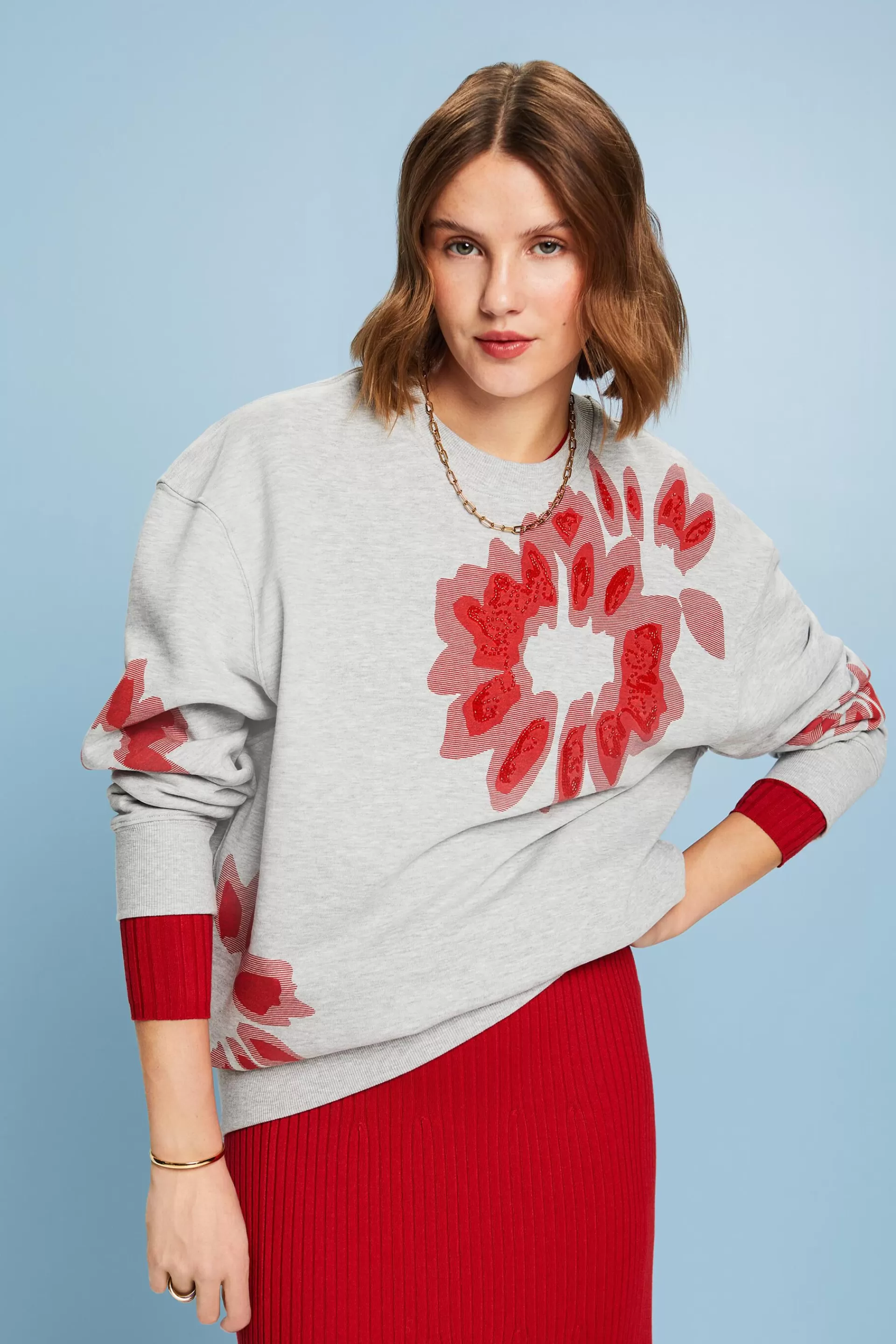 Oversize Sweatshirt mit Print und Zierperlen-ESPRIT Fashion