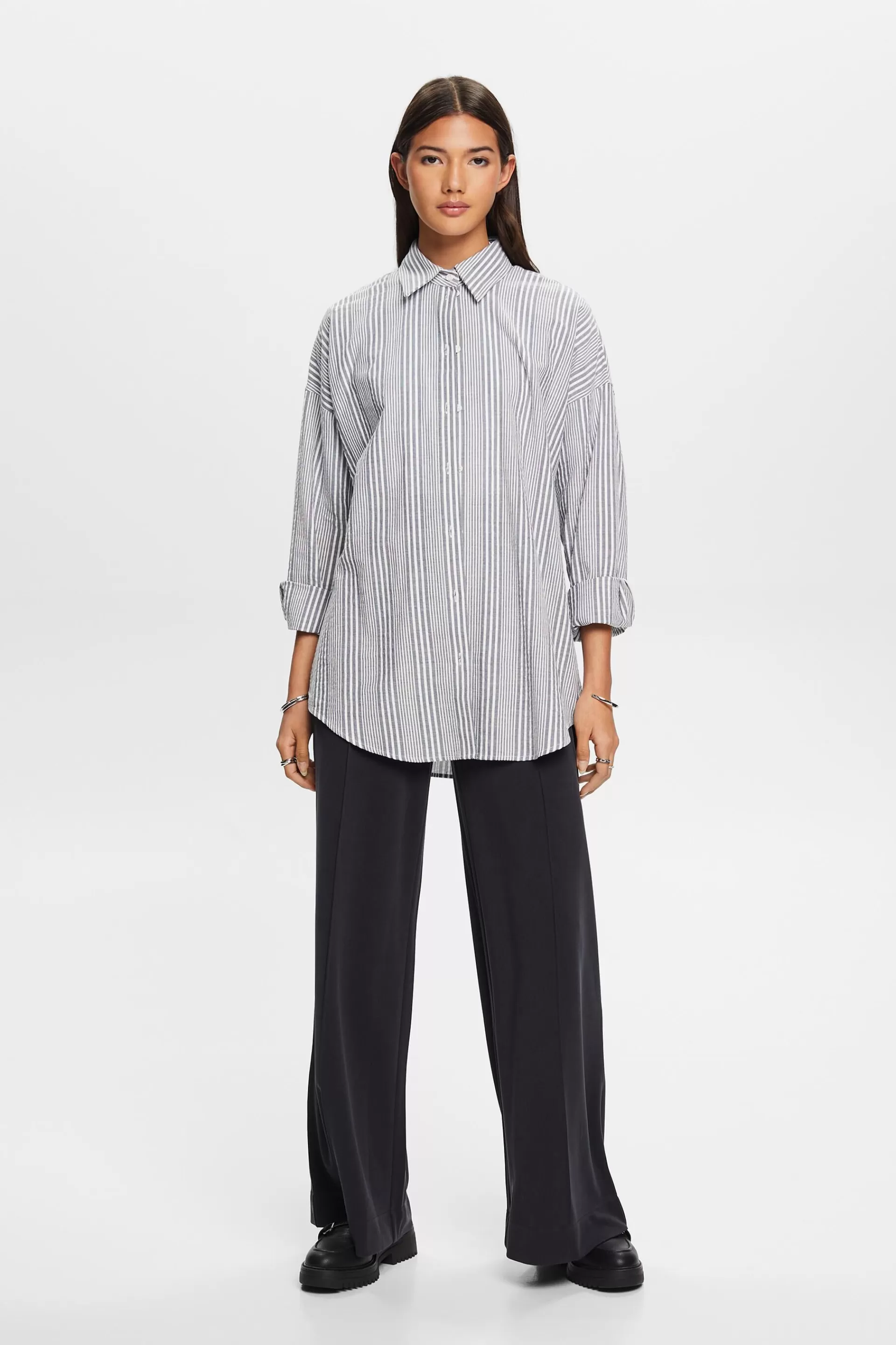 Oversized Seersucker-Hemd, 100 % Baumwolle-ESPRIT Store