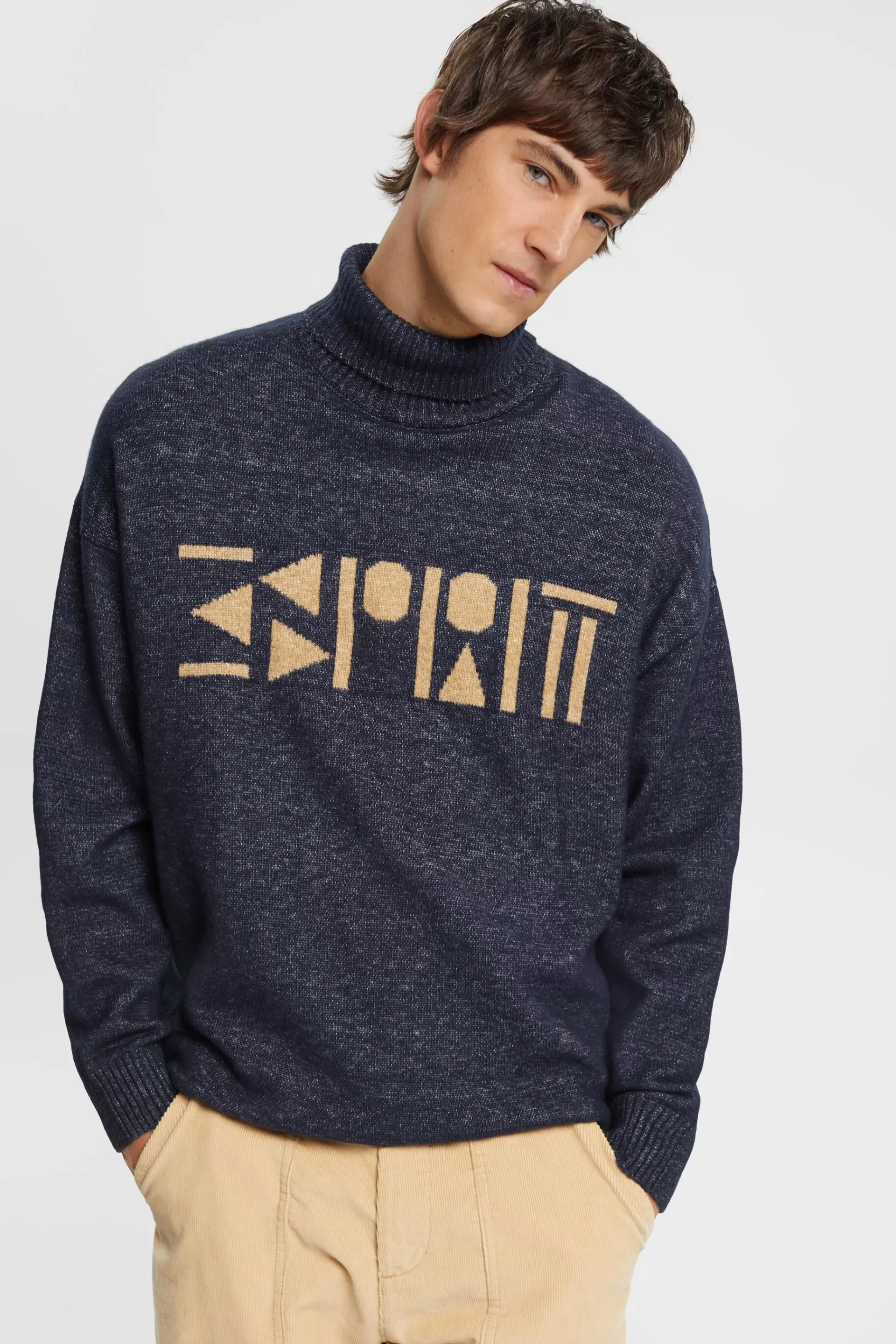 Oversize-Rollkragenpullover mit Logo-ESPRIT New