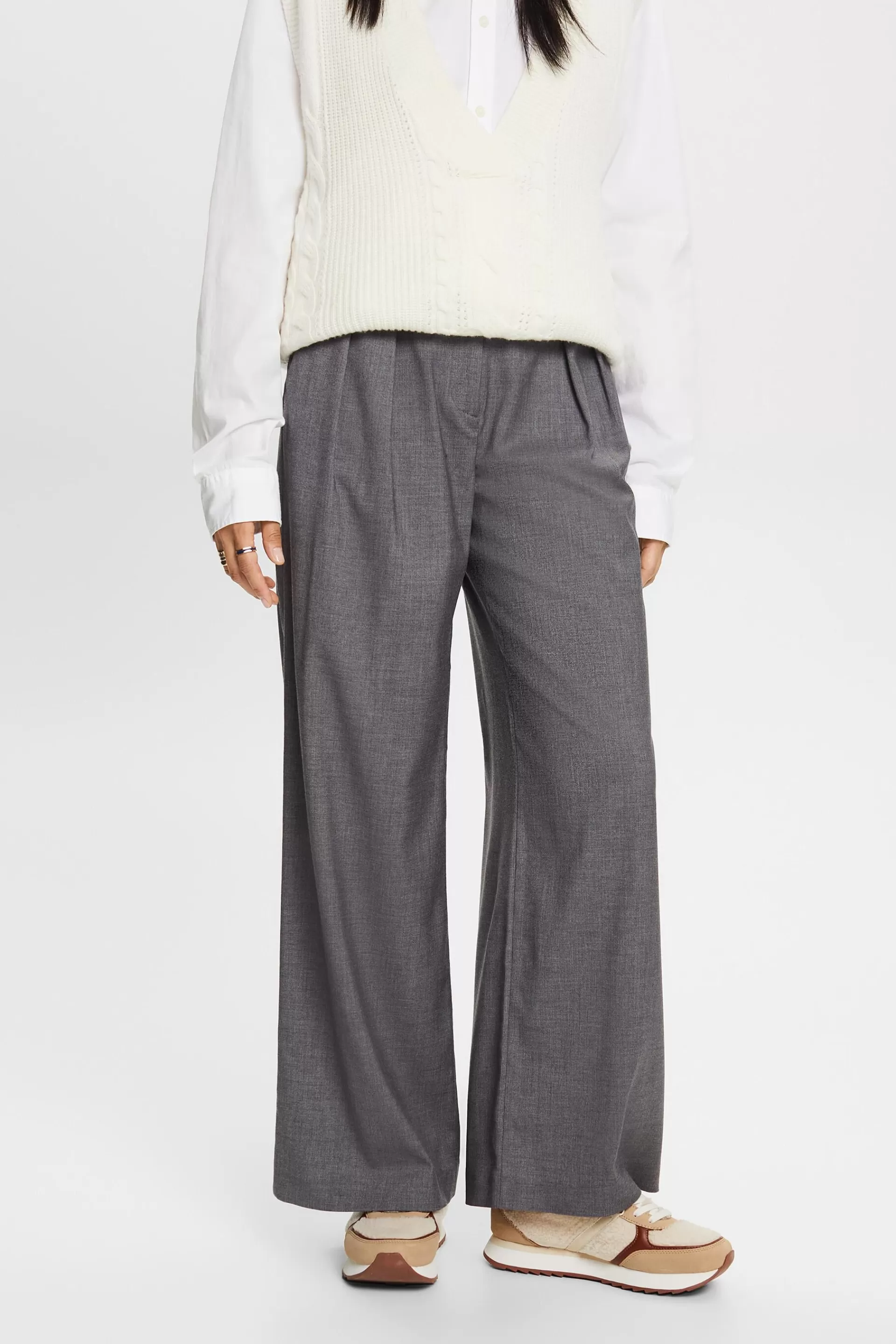 Plisseehose mit weitem Bein und hohem Bund-ESPRIT Store