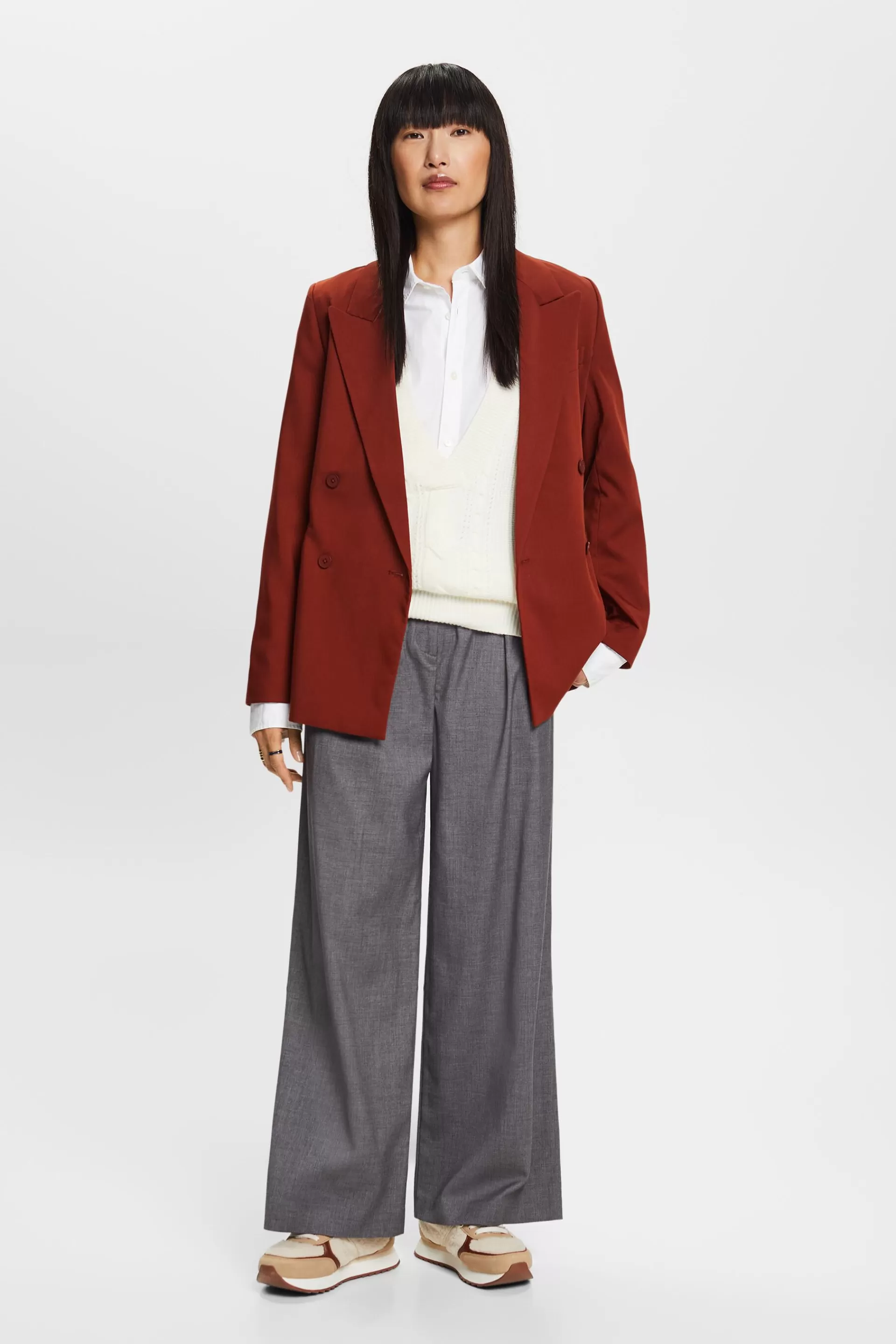 Plisseehose mit weitem Bein und hohem Bund-ESPRIT Store
