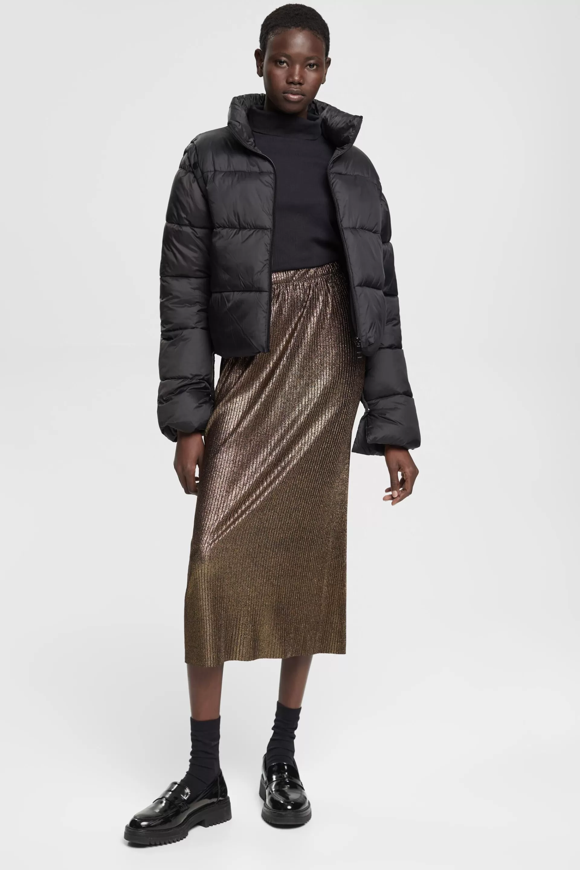 Plissierter Midirock mit Glitzer-Effekt-ESPRIT Sale