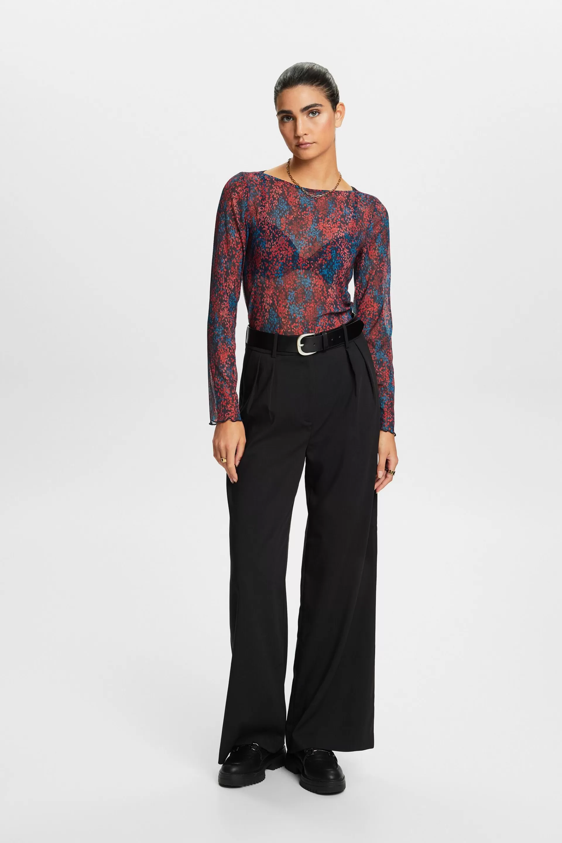 Plissiertes Mesh-Top mit Muster-ESPRIT Best Sale
