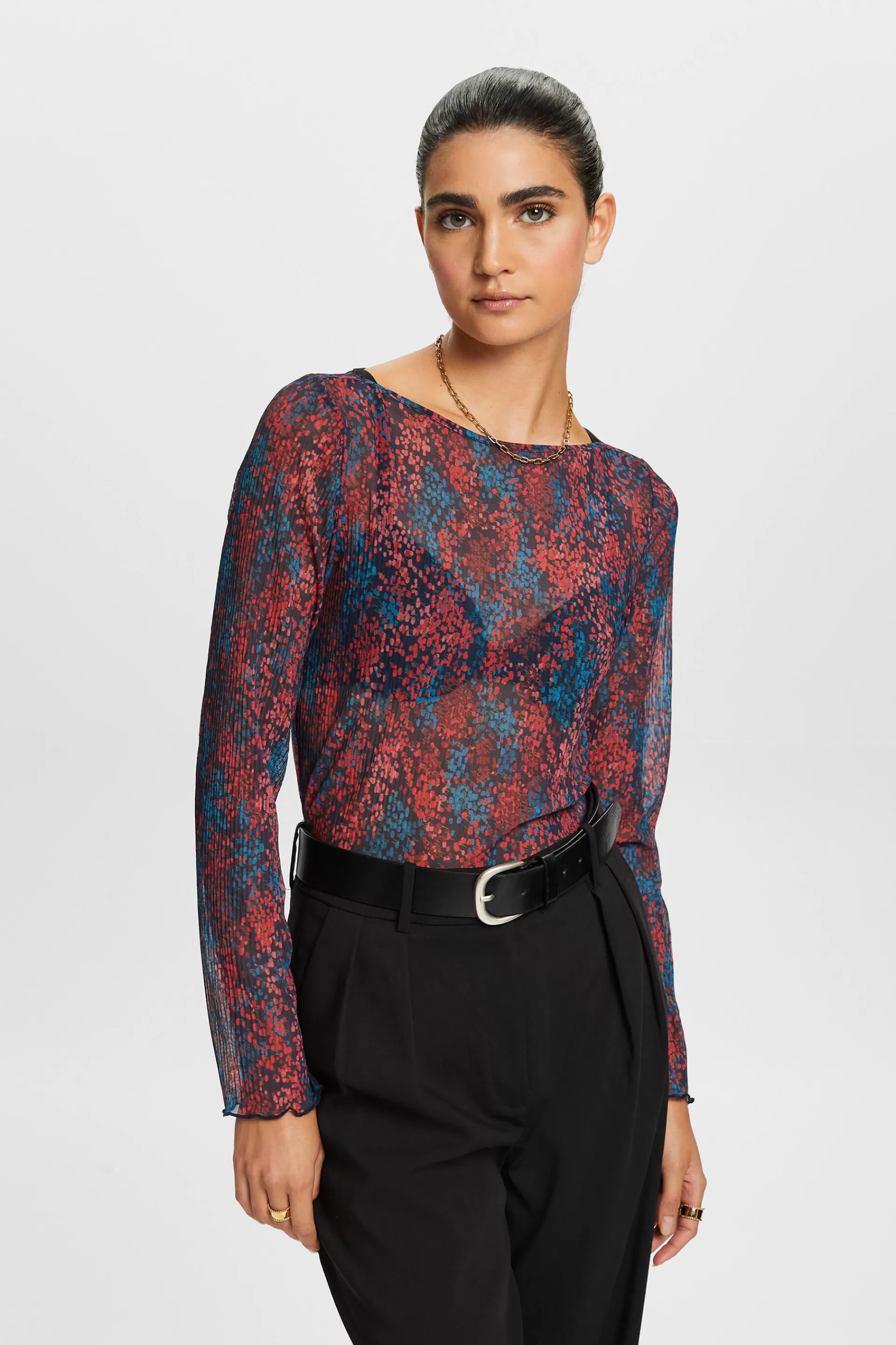 Plissiertes Mesh-Top mit Muster-ESPRIT Best Sale
