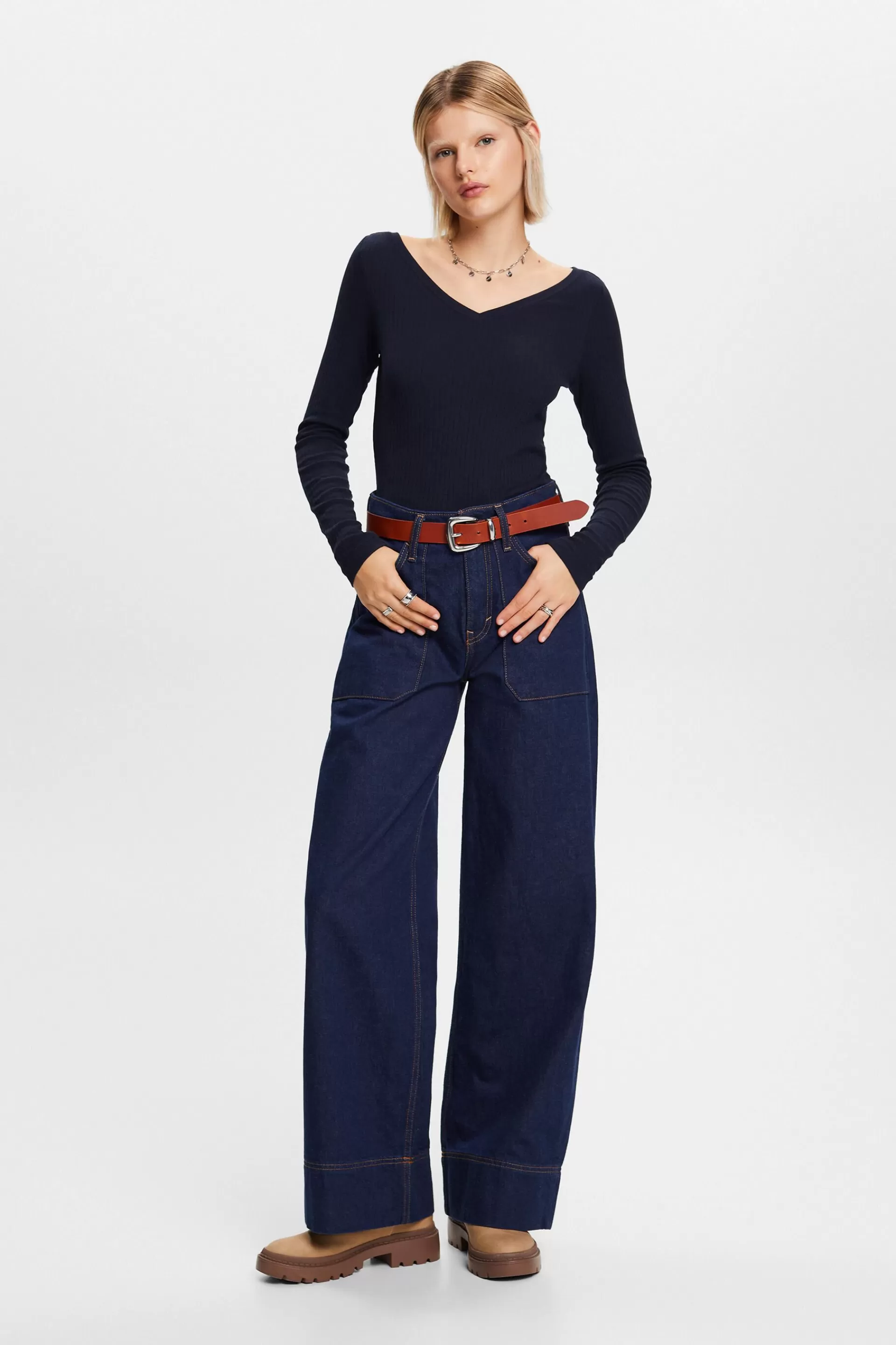 Pointelle-Top mit V-Ausschnitt-ESPRIT Shop
