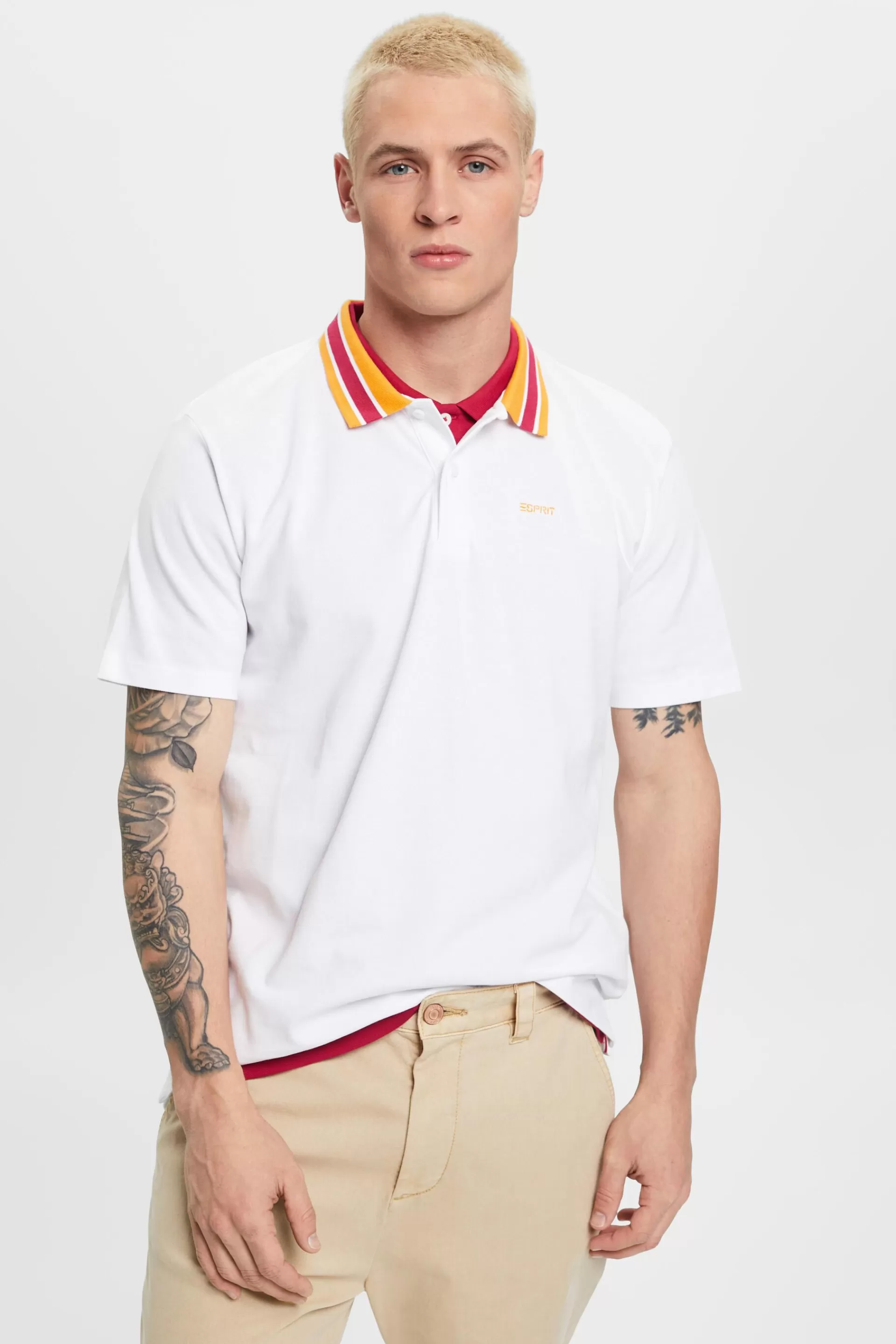 Poloshirt aus Baumwoll-Piqué mit Streifenkragen-ESPRIT New