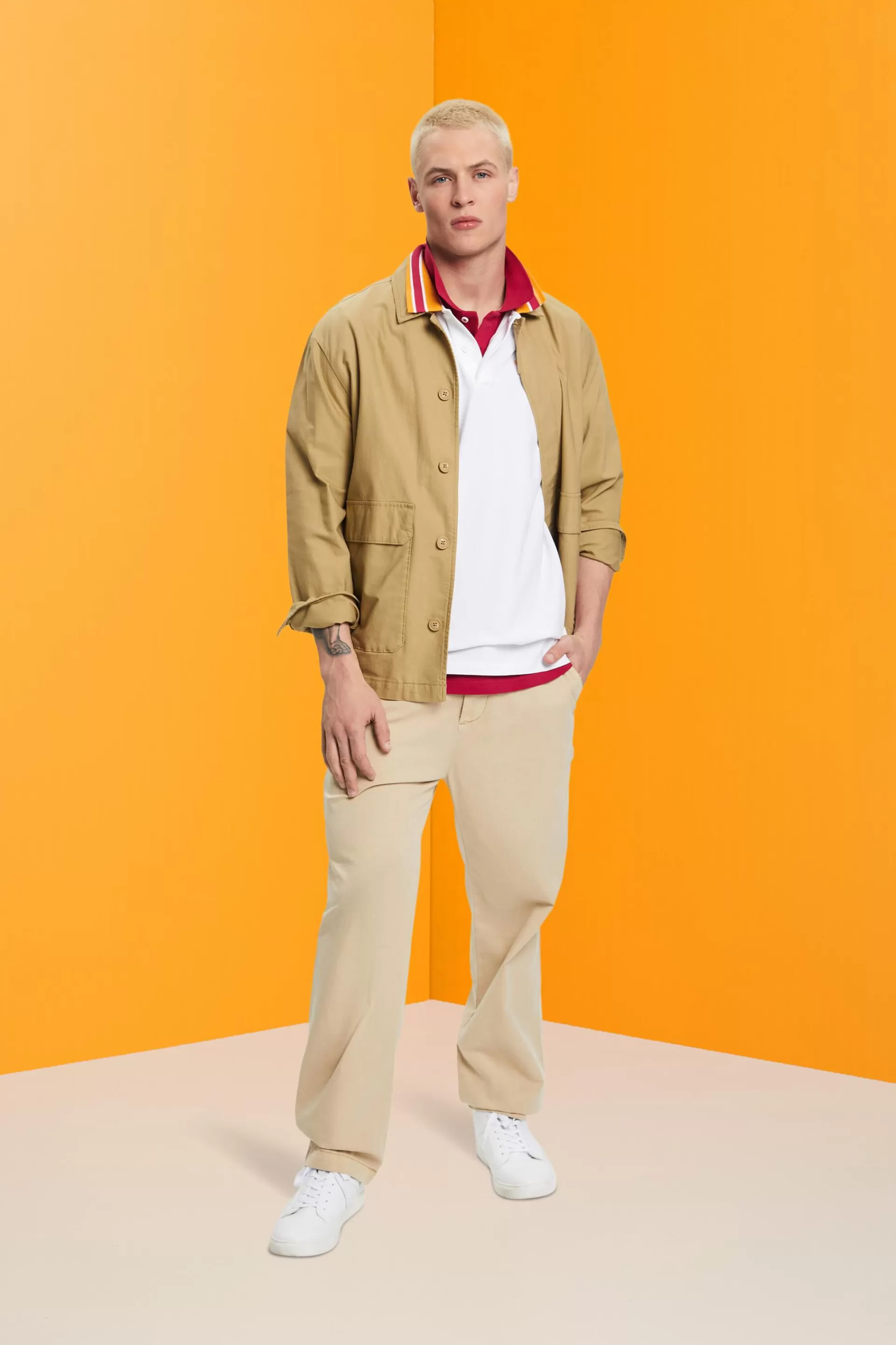 Poloshirt aus Baumwoll-Piqué mit Streifenkragen-ESPRIT New