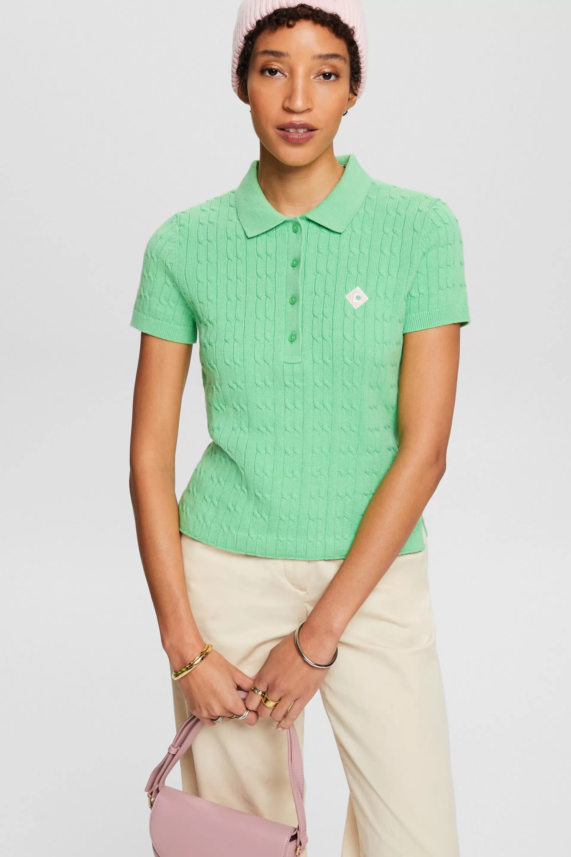 Poloshirt aus Zopfstrick-ESPRIT Best Sale