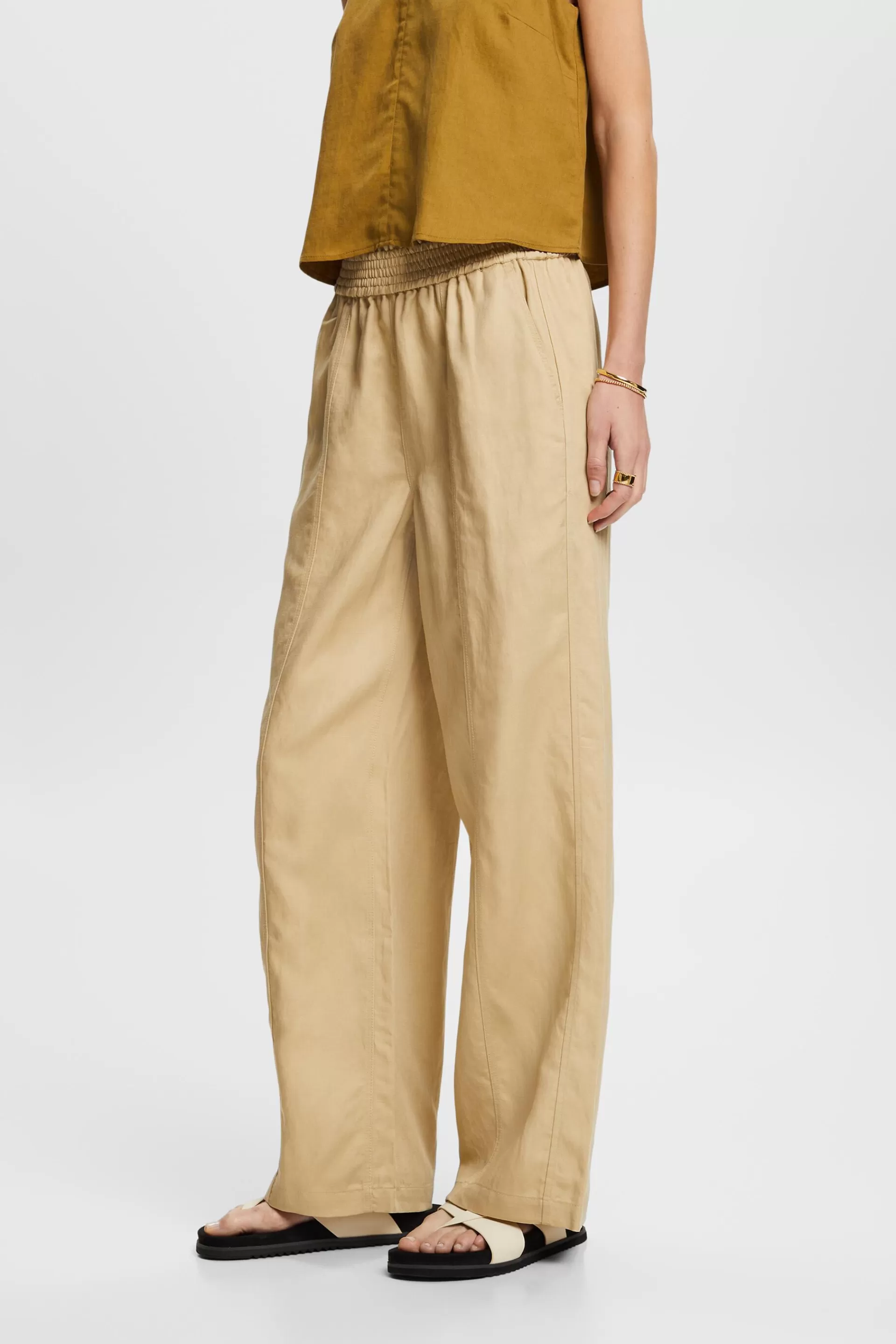 Pull-on-Hose mit weitem Bein, Leinenmix-ESPRIT Outlet