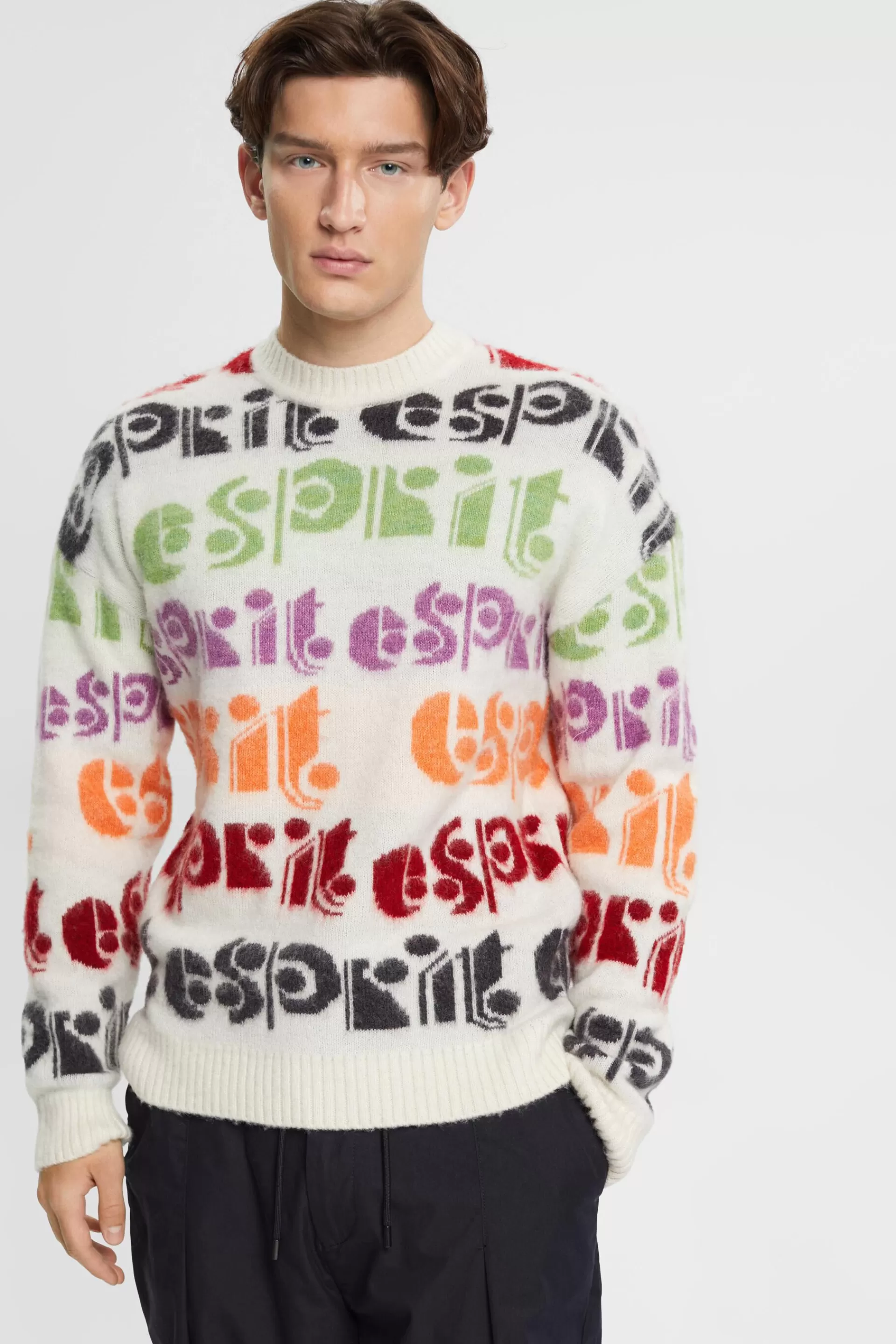 Pullover aus Wollmix mit farbenfroher Logo-Intarsie-ESPRIT Cheap