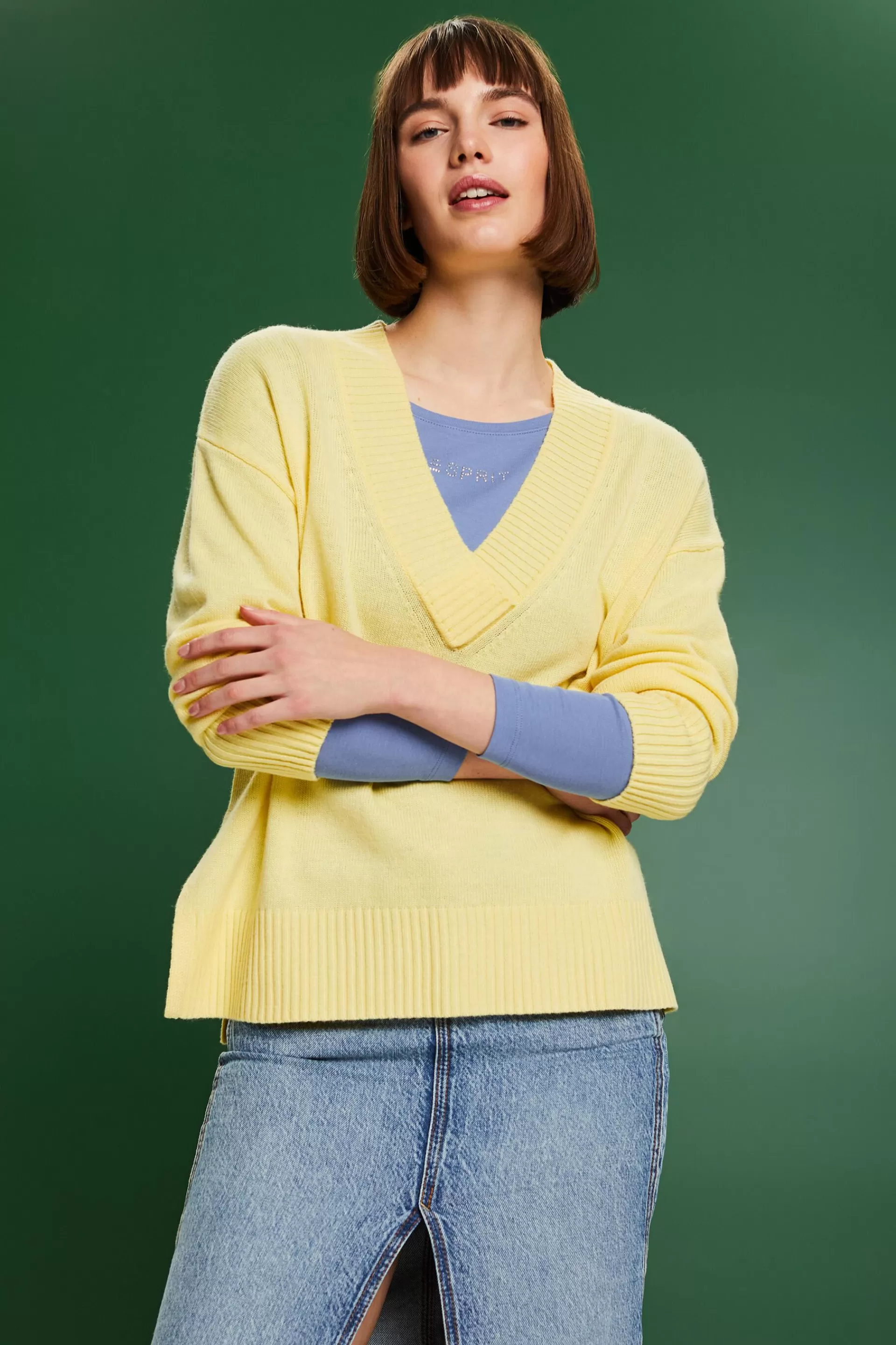 Pullover mit V-Ausschnitt aus Wolle-Kaschmir-Mix-ESPRIT Sale