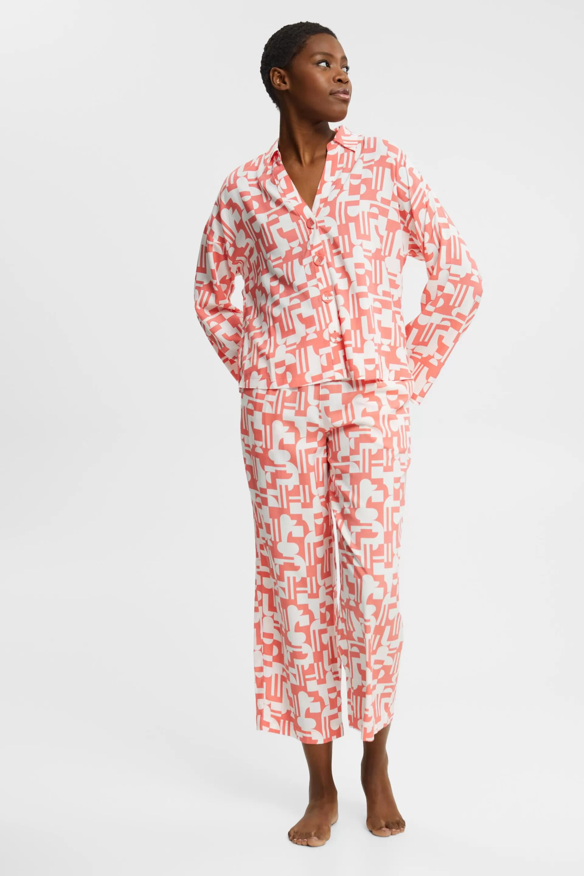 Pyjama mit Print, LENZING™ ECOVERO™-Viskose-ESPRIT New