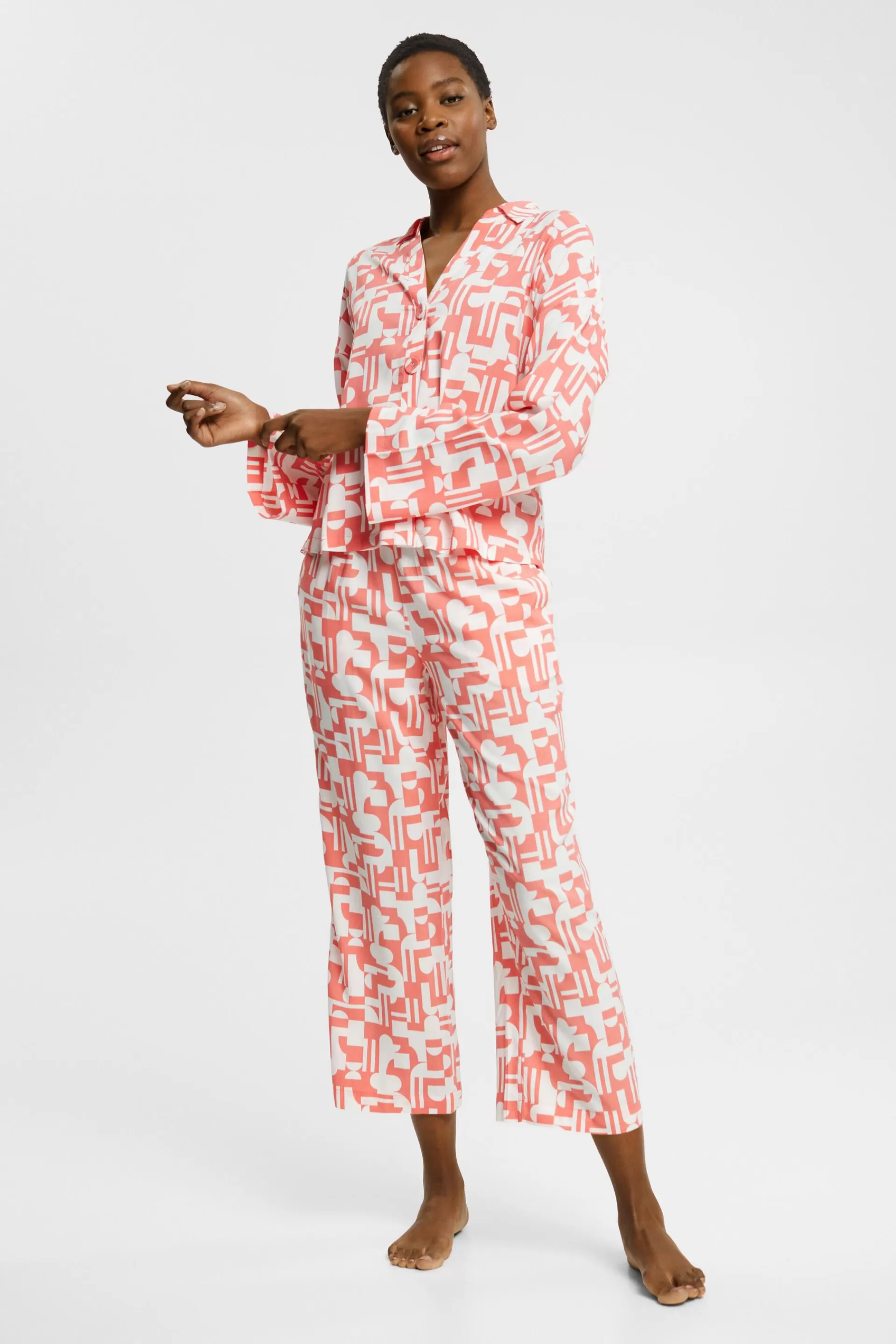 Pyjama mit Print, LENZING™ ECOVERO™-Viskose-ESPRIT New