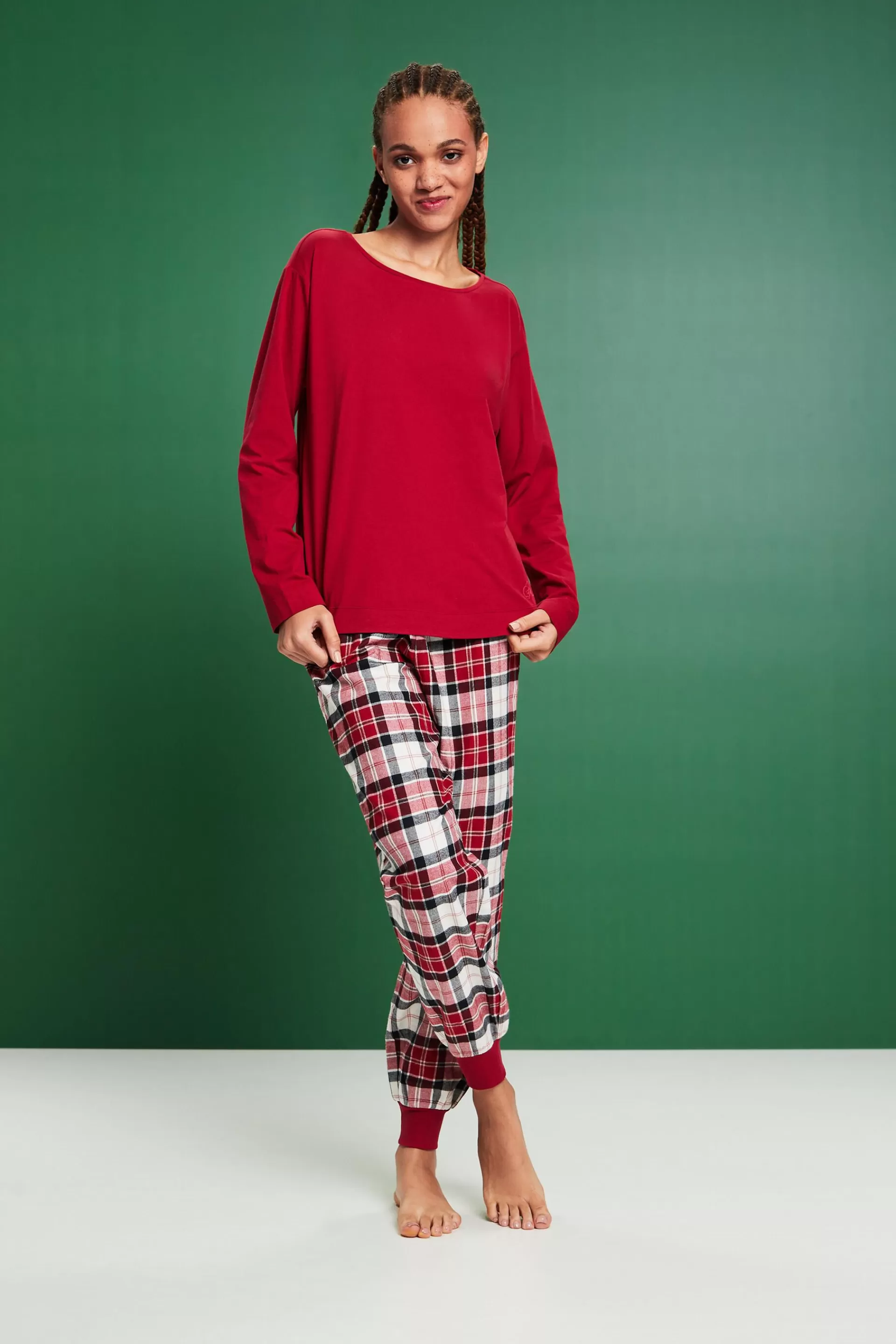 Pyjama-Set aus kariertem Flanell-ESPRIT Shop
