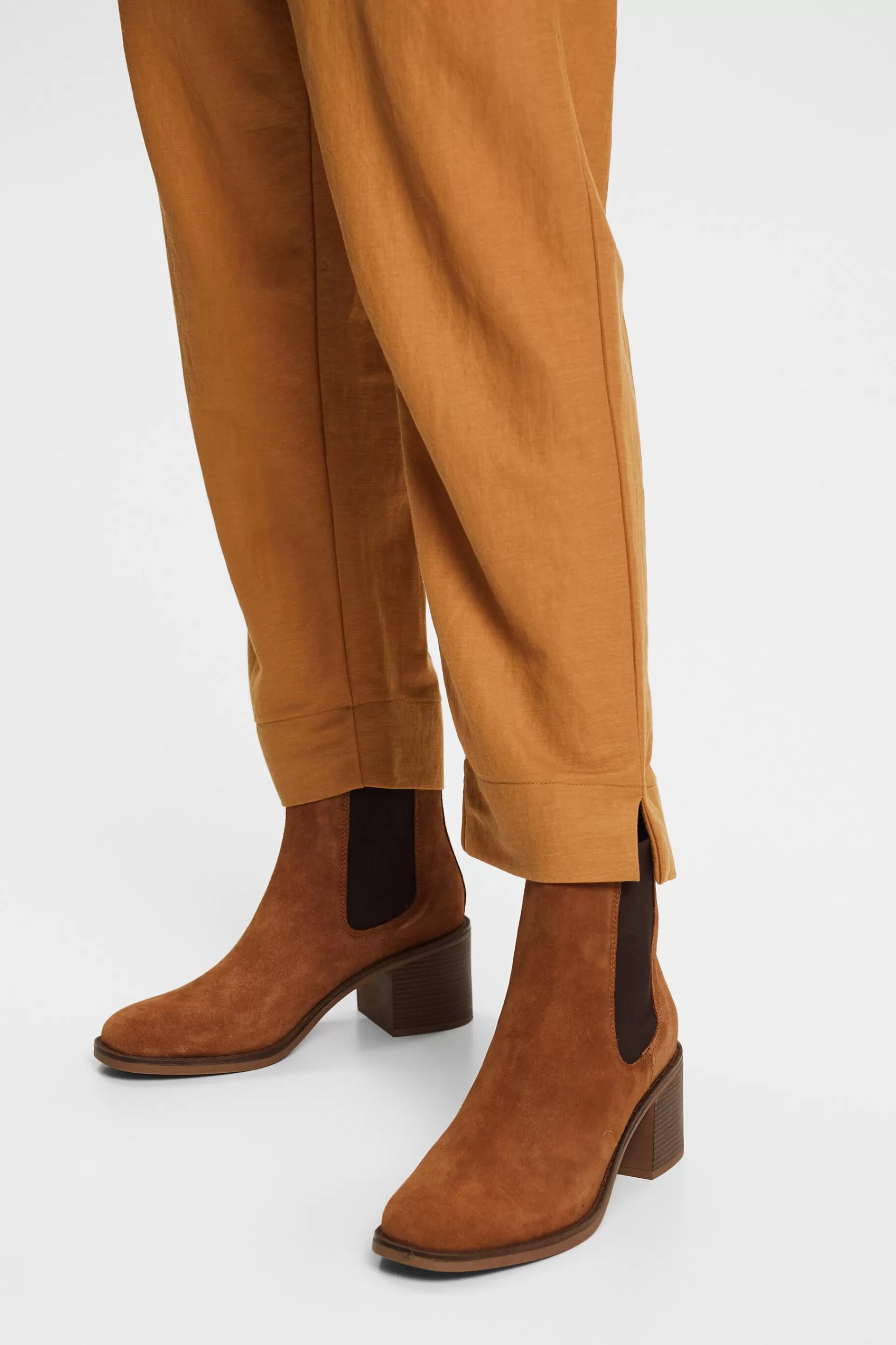 Rauleder-Boots mit Blockabsatz-ESPRIT Clearance