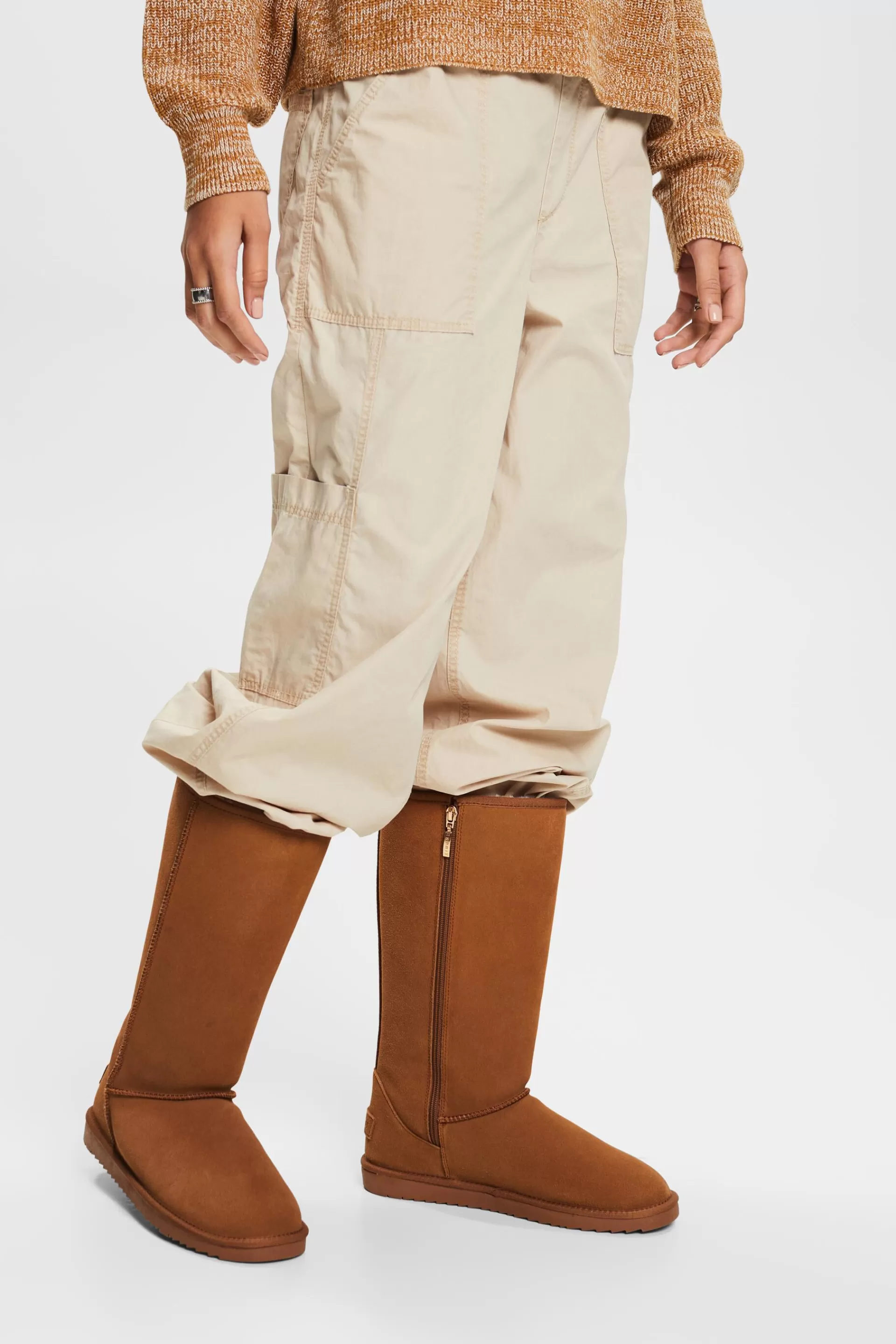 Rauleder-Boots mit Kunstfellfutter-ESPRIT New