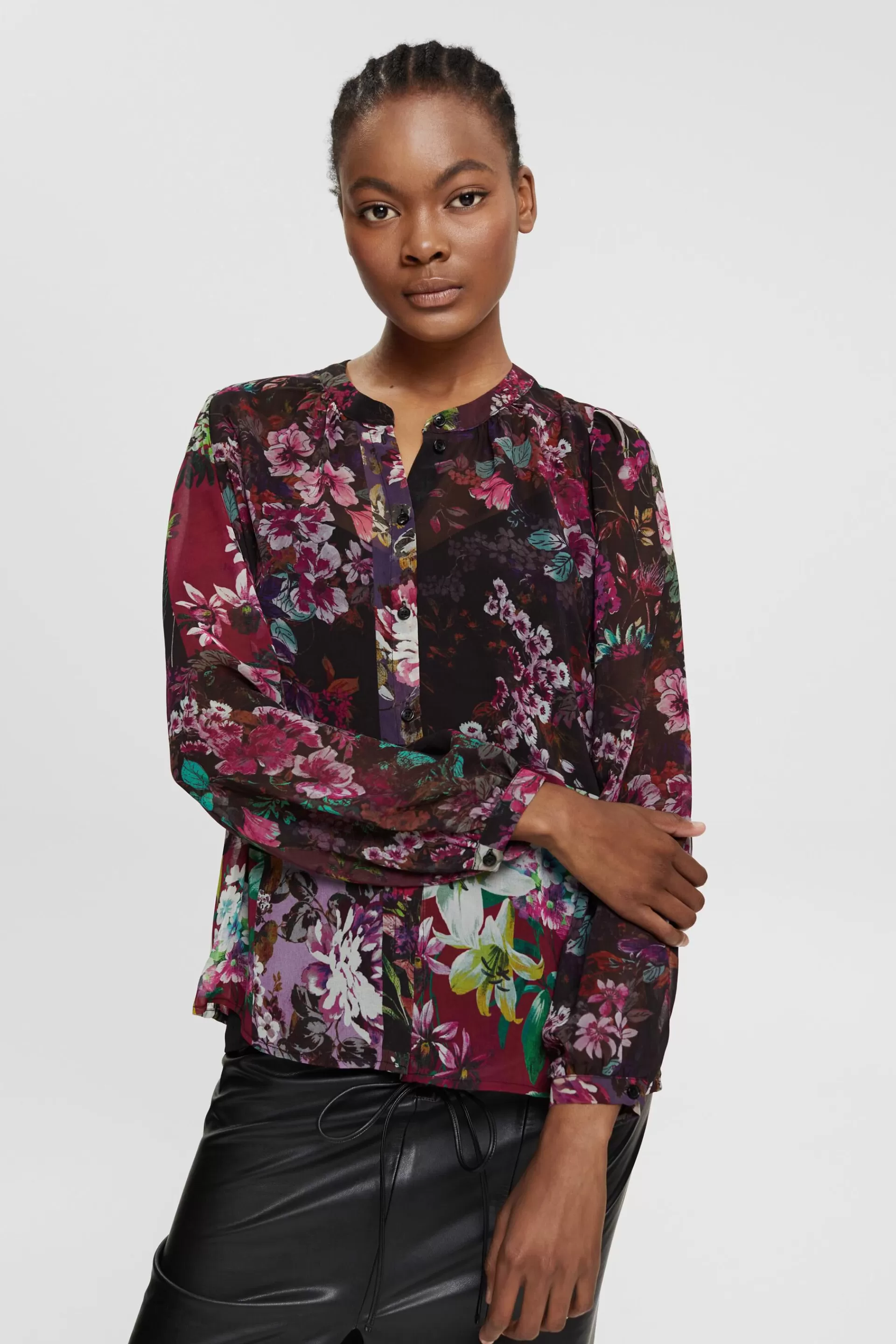 Recycelt: Chiffonbluse mit Muster-ESPRIT Shop