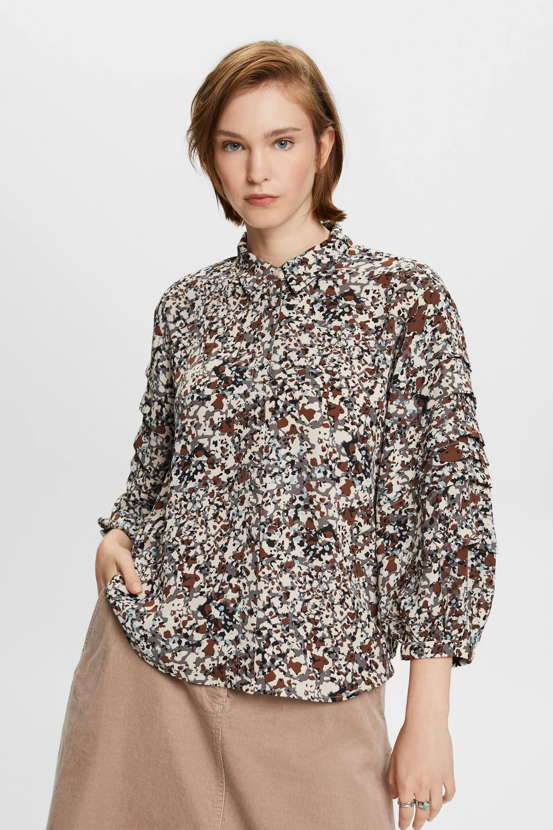 Recycelt: gemusterte Chiffonbluse-ESPRIT Best