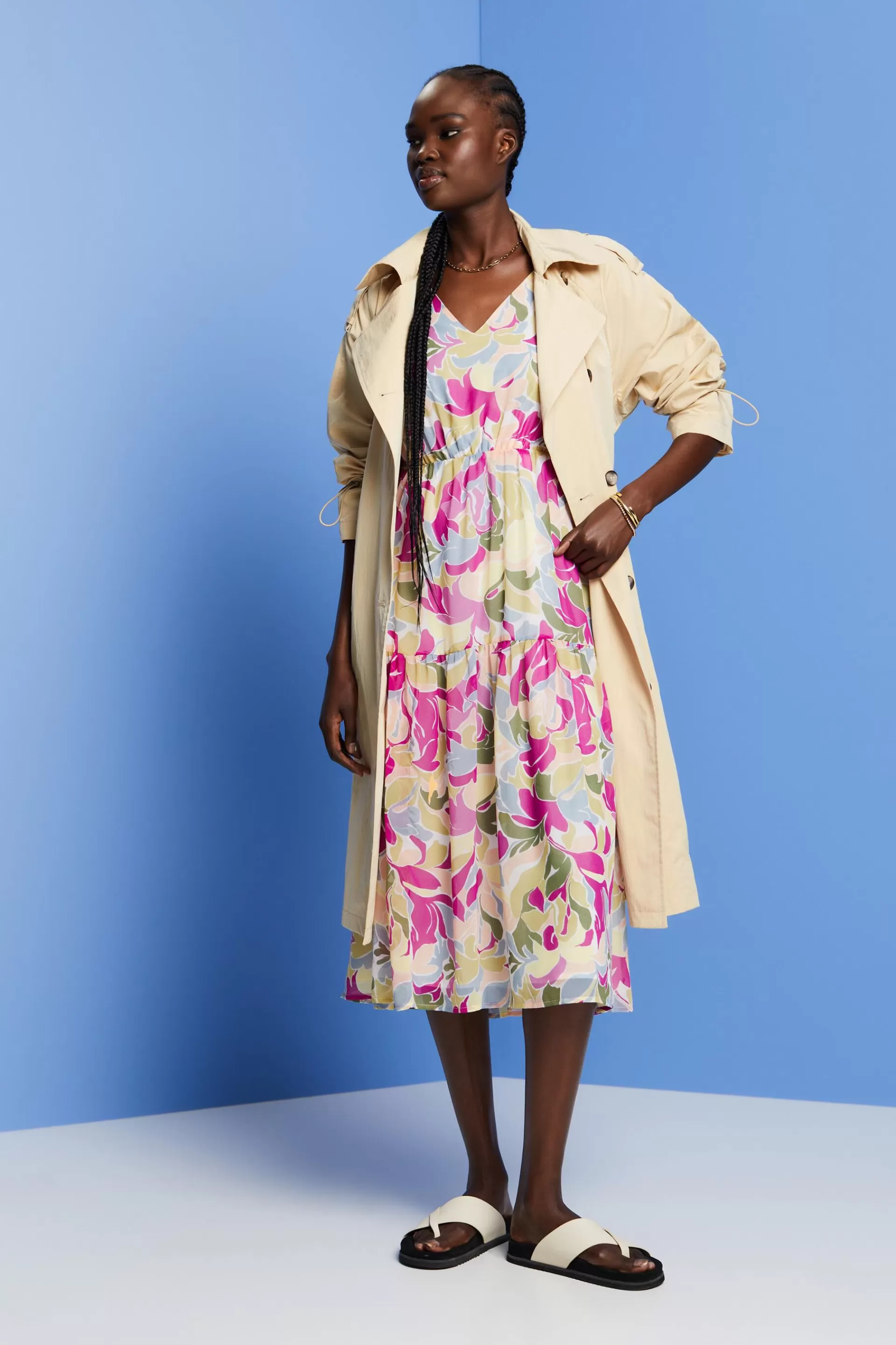 Recycelt: Midikleid aus Chiffon-ESPRIT Fashion