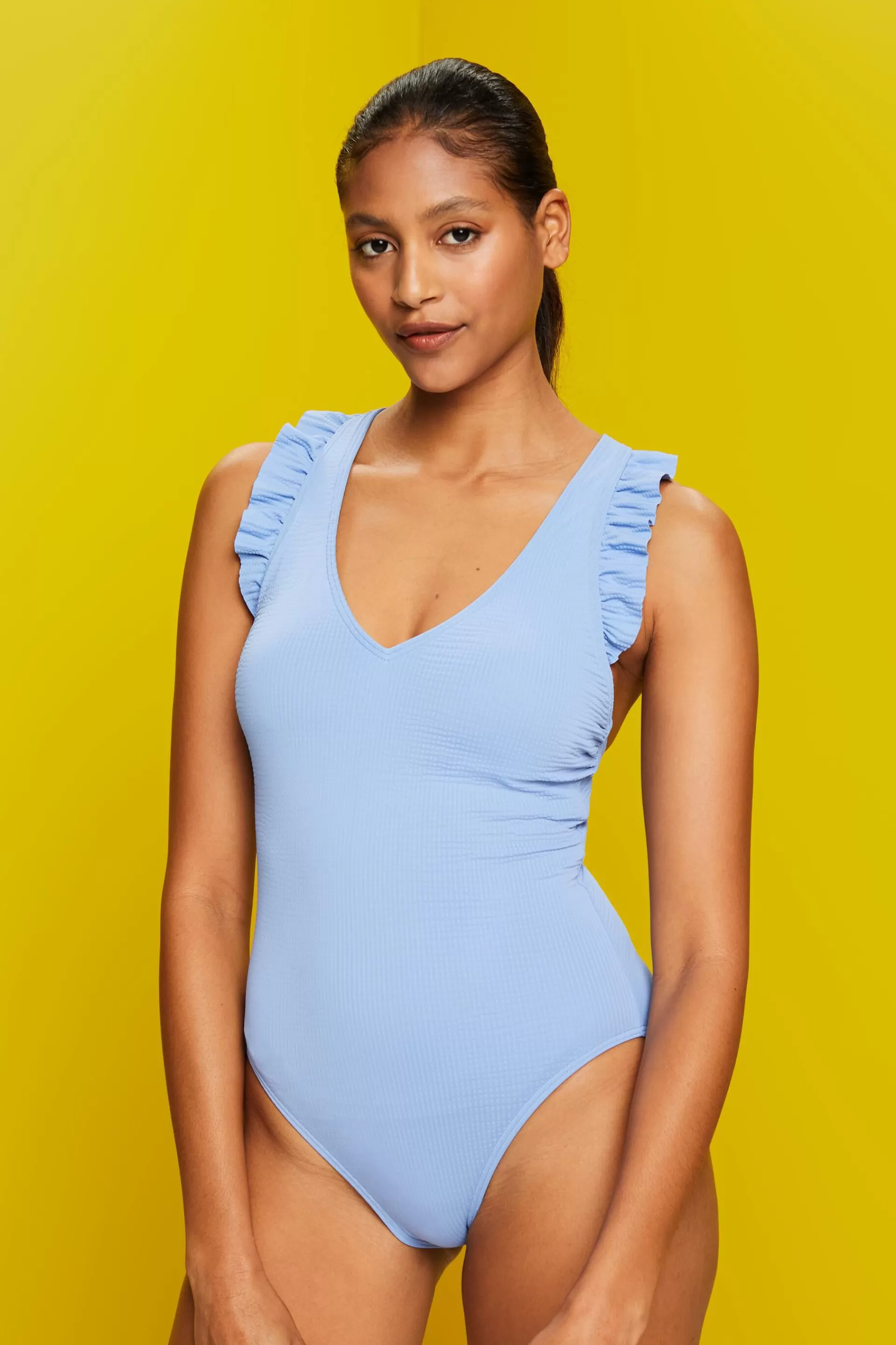Recycelt: Wattierter Badeanzug mit Rüschendetails-ESPRIT Fashion
