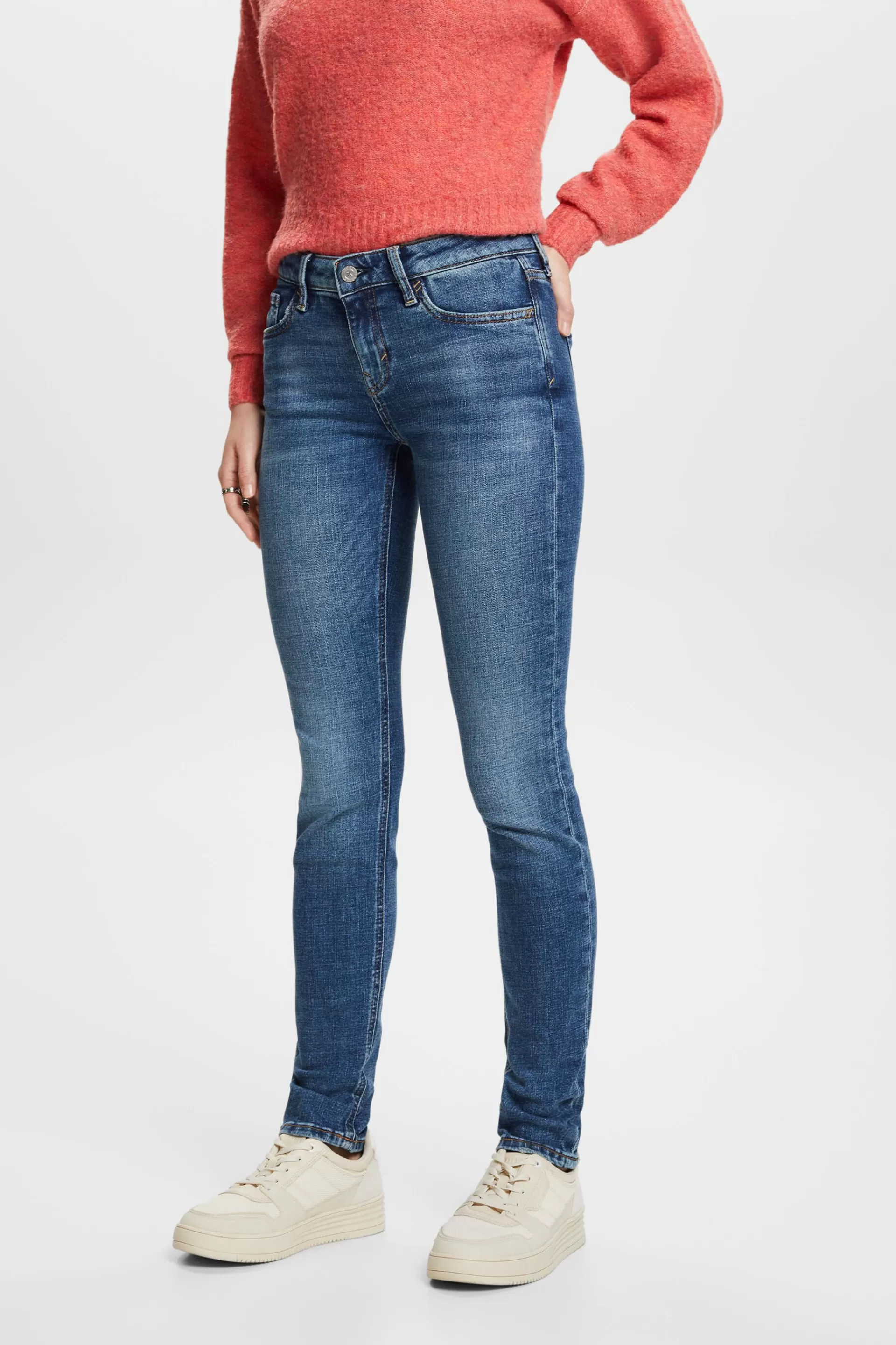 Recycled: schmale Stretchjeans mit hohem Bund-ESPRIT New