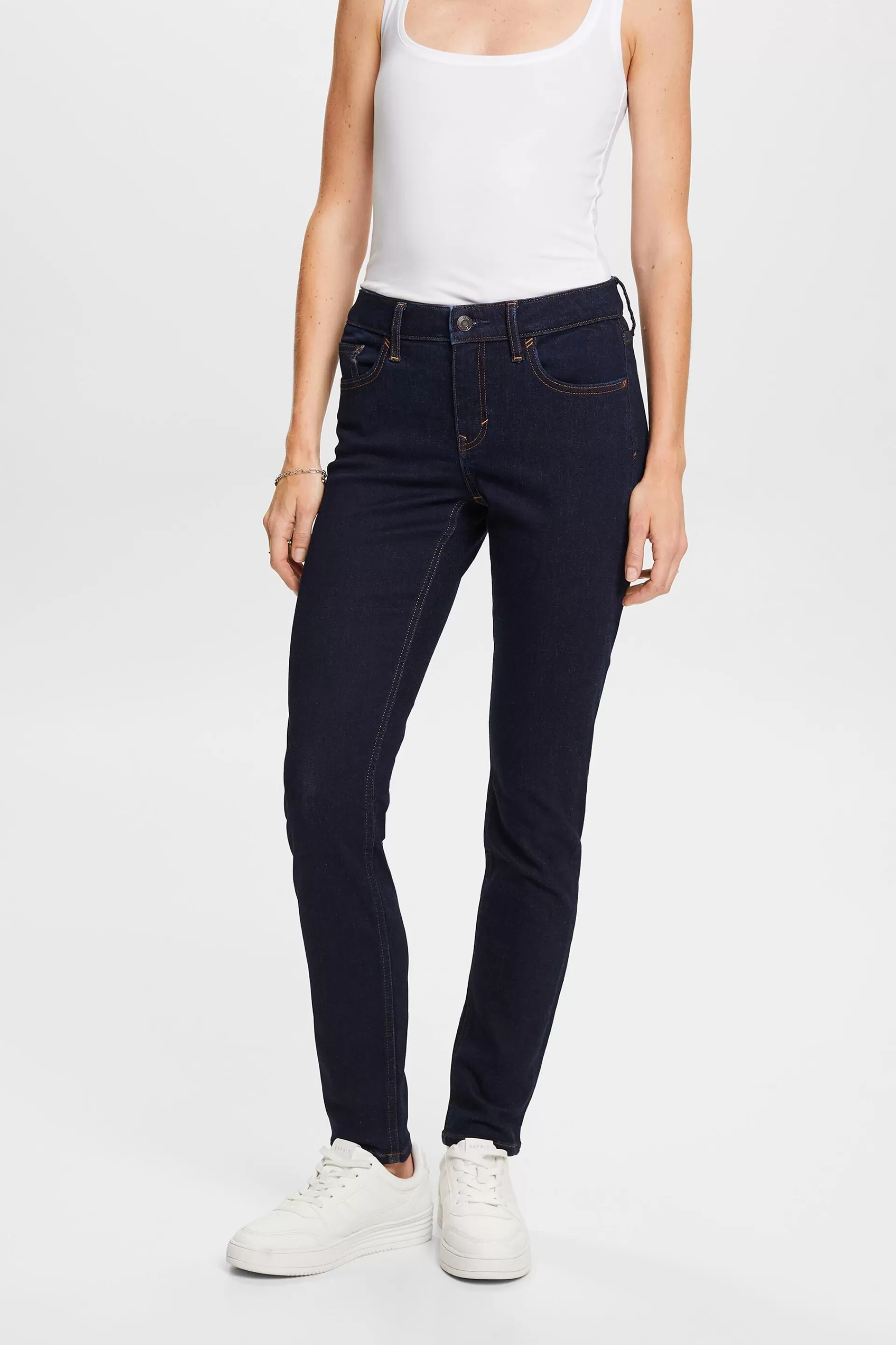 Recycled: schmale Stretchjeans mit hohem Bund-ESPRIT Flash Sale