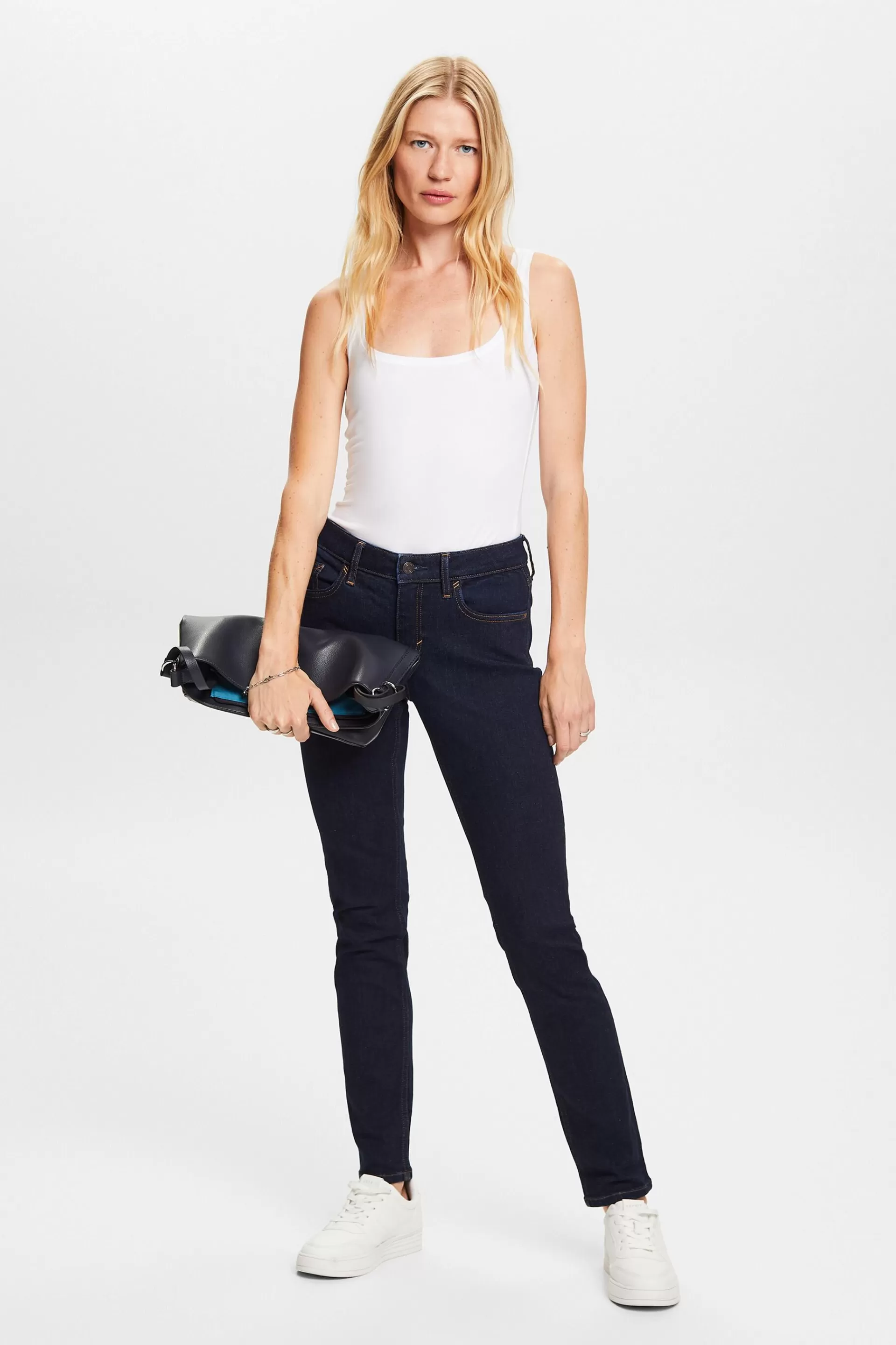 Recycled: schmale Stretchjeans mit hohem Bund-ESPRIT Flash Sale