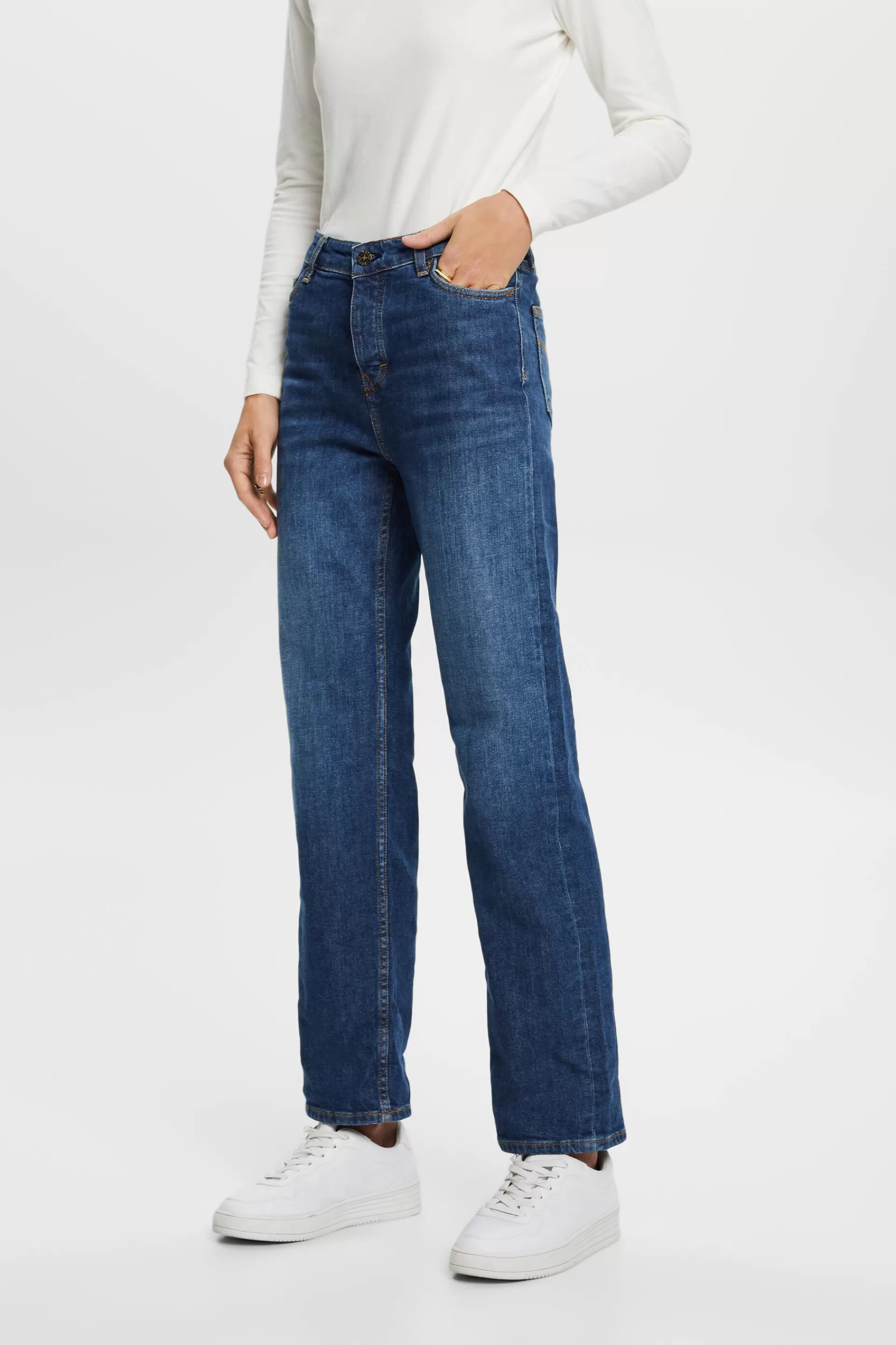 Retro-Jeans mit gerader Passform und hohem Bund-ESPRIT New