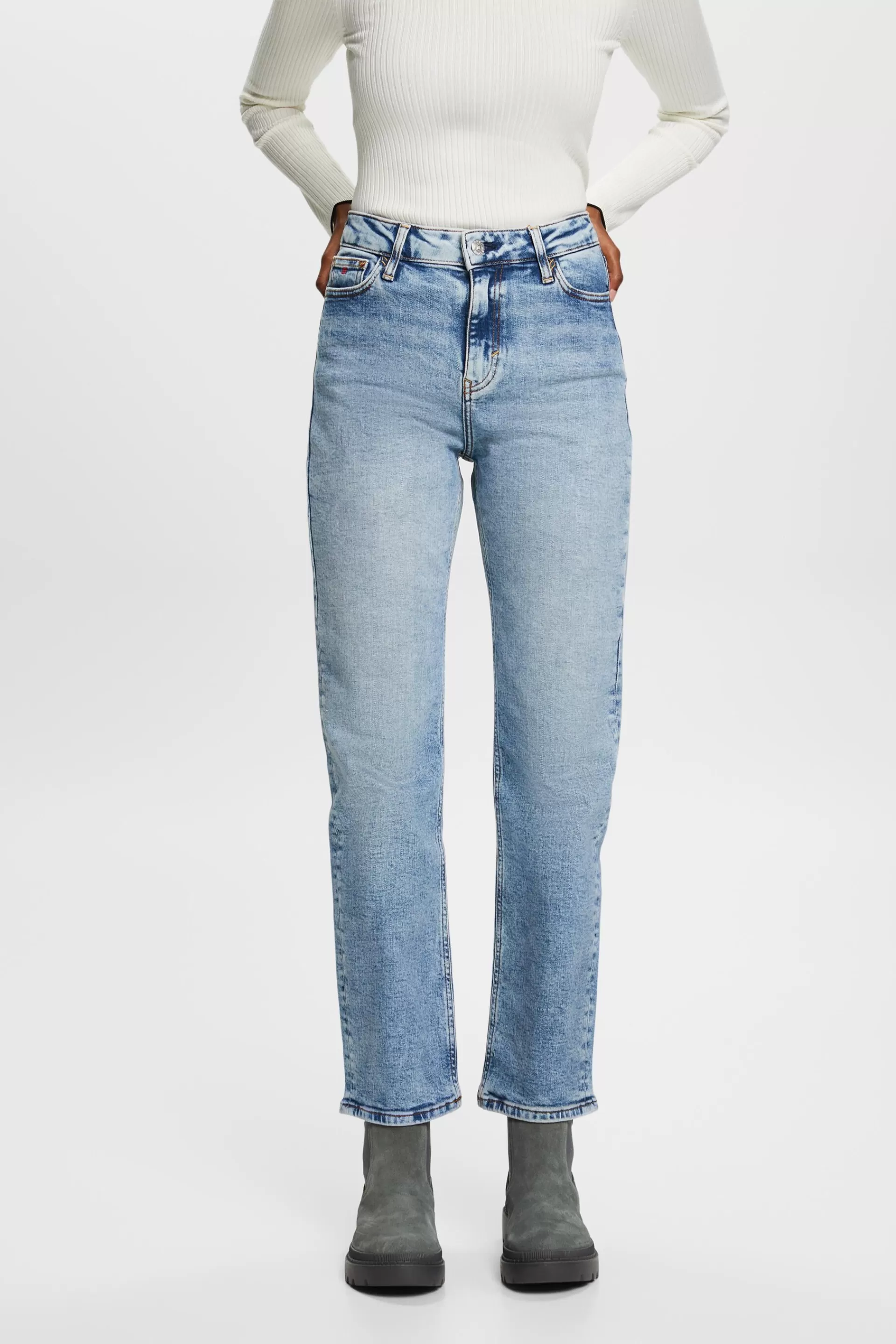 Retro-Jeans mit gerader Passform und hohem Bund-ESPRIT Shop